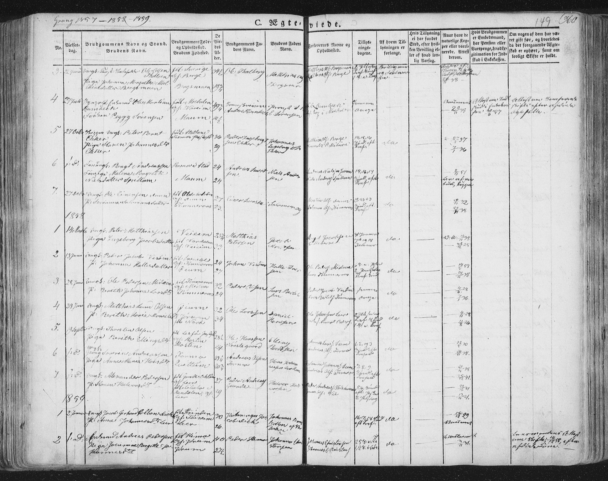 Ministerialprotokoller, klokkerbøker og fødselsregistre - Nord-Trøndelag, SAT/A-1458/758/L0513: Parish register (official) no. 758A02 /1, 1839-1868, p. 149