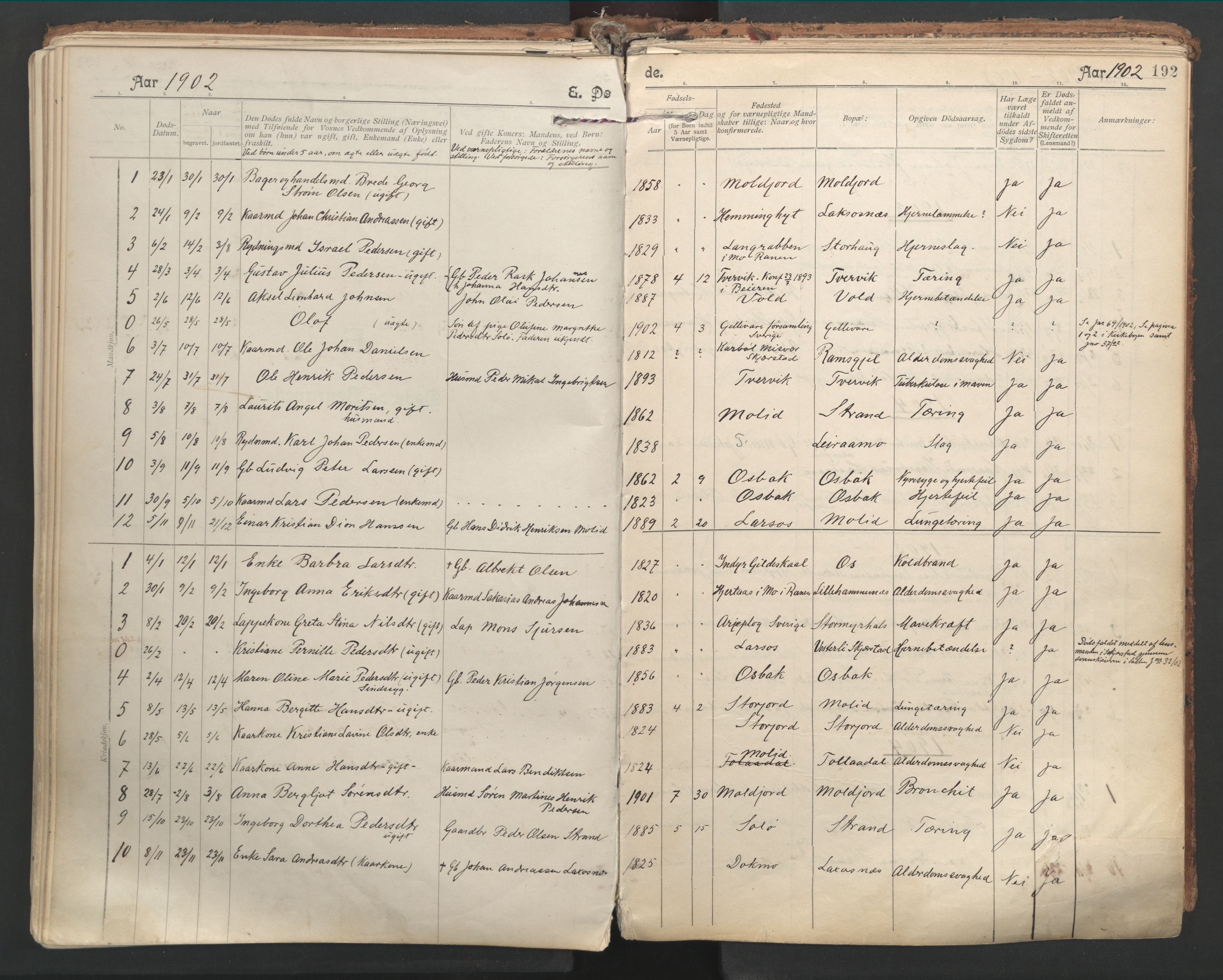 Ministerialprotokoller, klokkerbøker og fødselsregistre - Nordland, SAT/A-1459/846/L0647: Parish register (official) no. 846A05, 1902-1915, p. 192