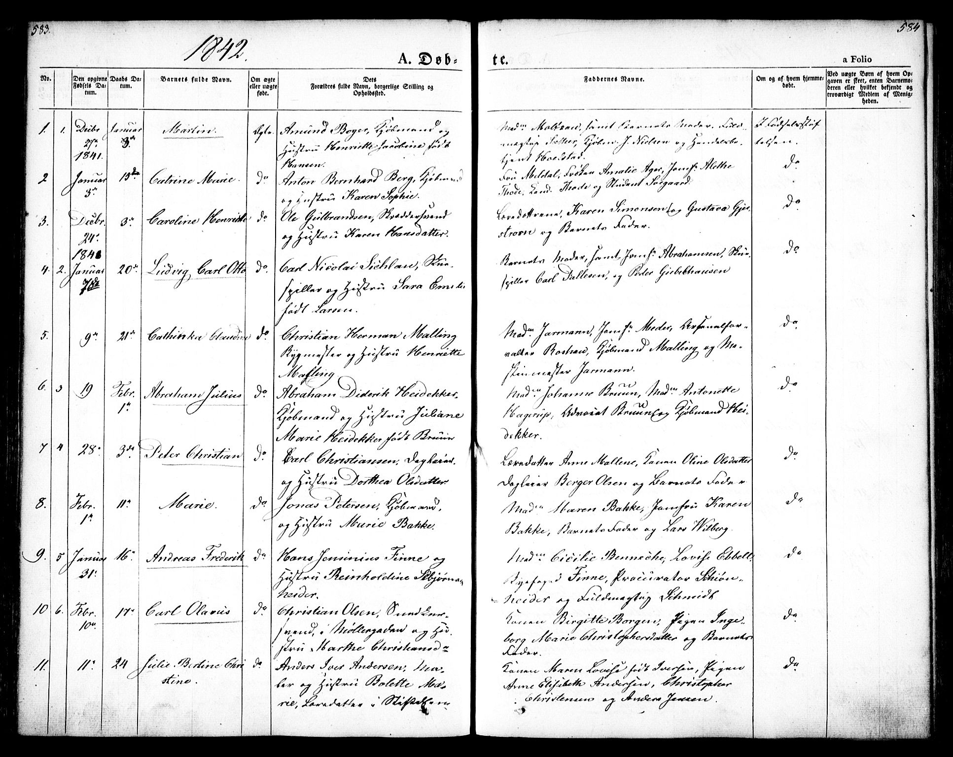 Oslo domkirke Kirkebøker, SAO/A-10752/F/Fa/L0012: Parish register (official) no. 12, 1837-1845, p. 583-584