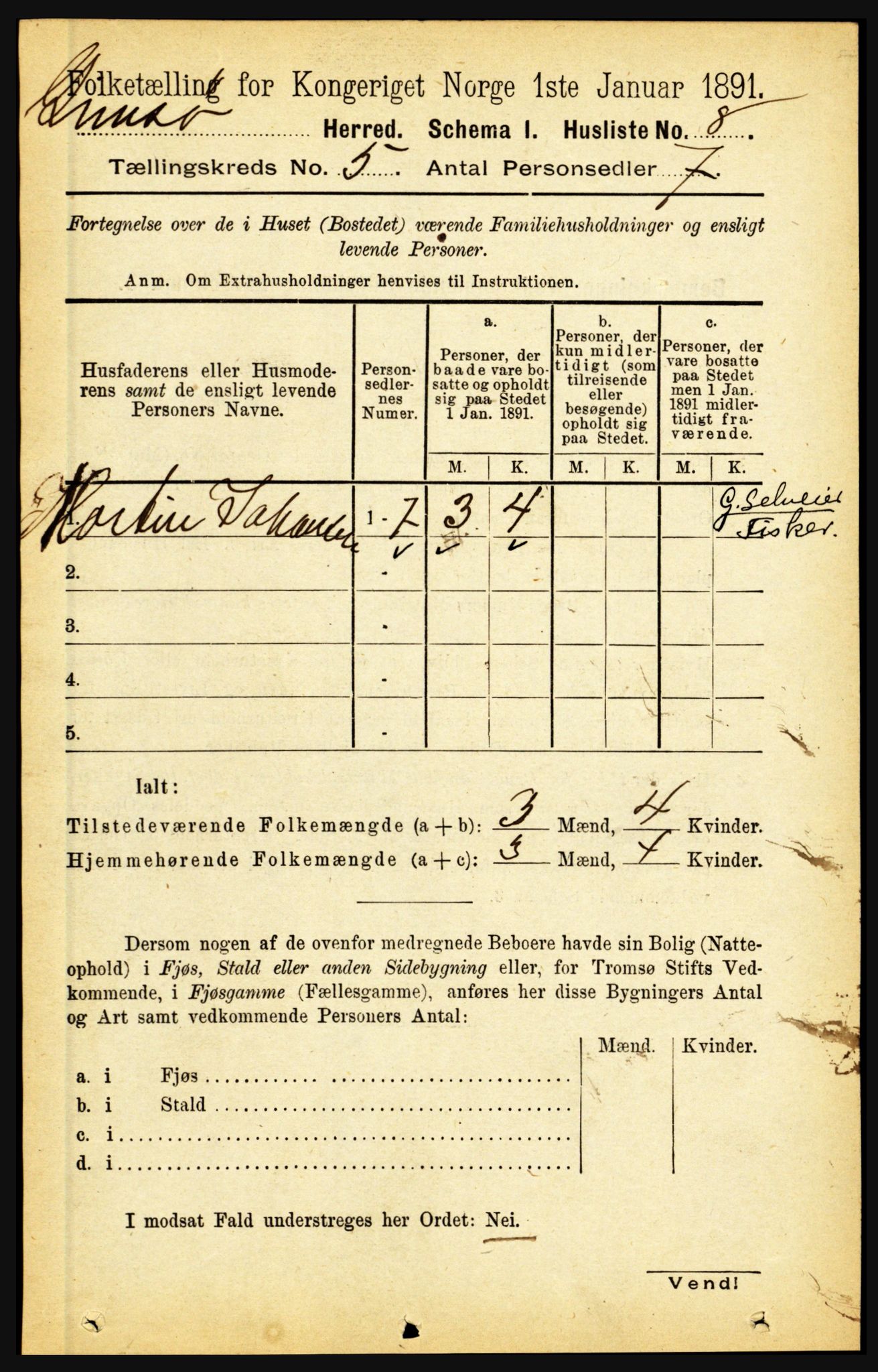 RA, 1891 census for 1864 Gimsøy, 1891, p. 815