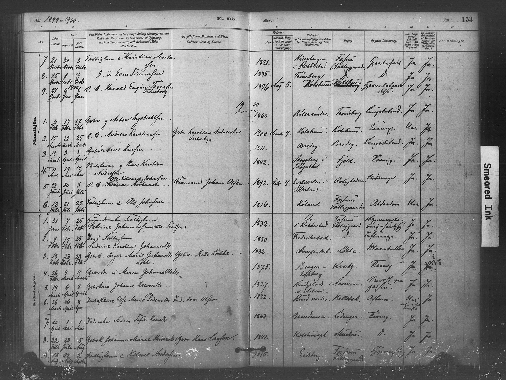 Eidsberg prestekontor Kirkebøker, AV/SAO-A-10905/F/Fc/L0001: Parish register (official) no. III 1, 1879-1905, p. 153