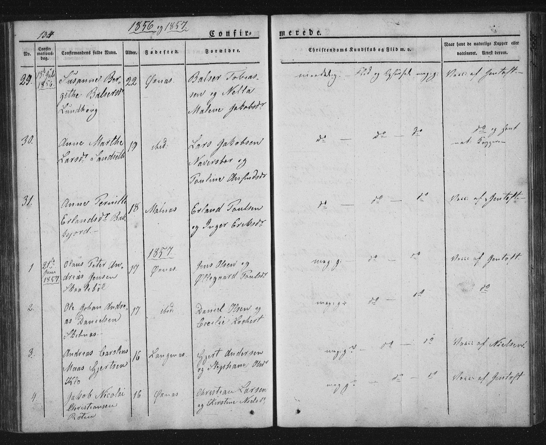 Ministerialprotokoller, klokkerbøker og fødselsregistre - Nordland, AV/SAT-A-1459/893/L1332: Parish register (official) no. 893A05, 1841-1858, p. 134