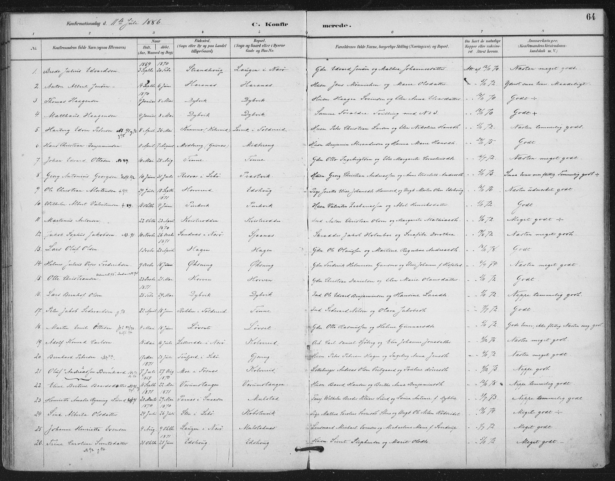 Ministerialprotokoller, klokkerbøker og fødselsregistre - Nord-Trøndelag, AV/SAT-A-1458/780/L0644: Parish register (official) no. 780A08, 1886-1903, p. 64