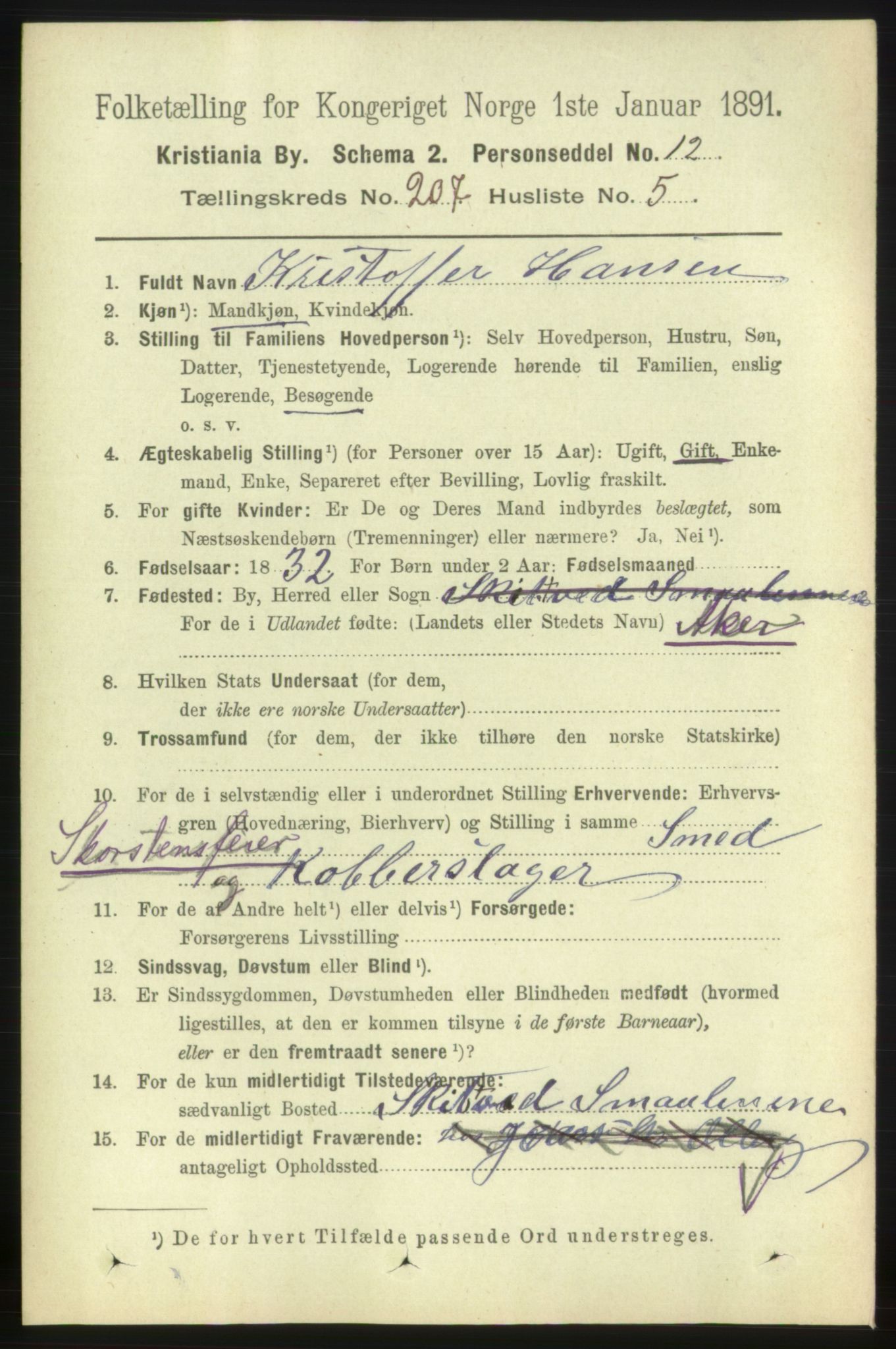 RA, 1891 census for 0301 Kristiania, 1891, p. 124475