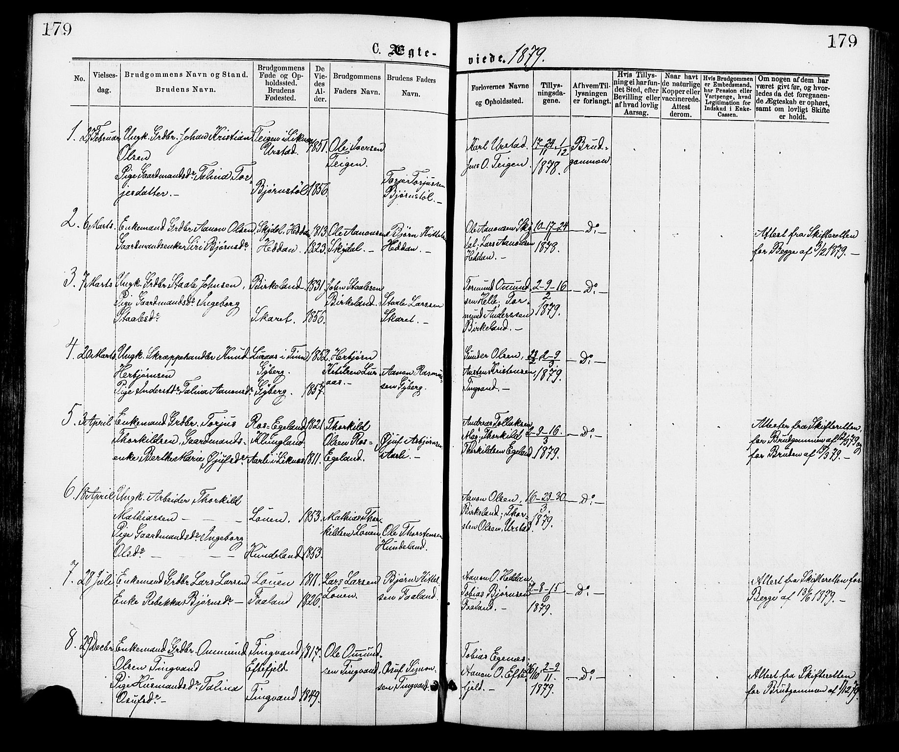 Hægebostad sokneprestkontor, SAK/1111-0024/F/Fa/Faa/L0005: Parish register (official) no. A 5, 1864-1886, p. 179