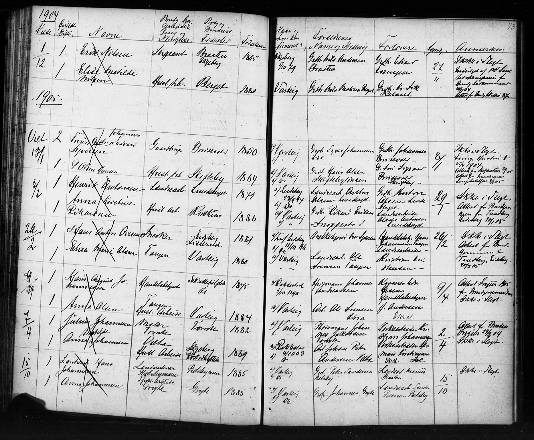 Varteig prestekontor Kirkebøker, AV/SAO-A-10447a/H/Ha/L0001: Banns register no. 1, 1861-1916, p. 43