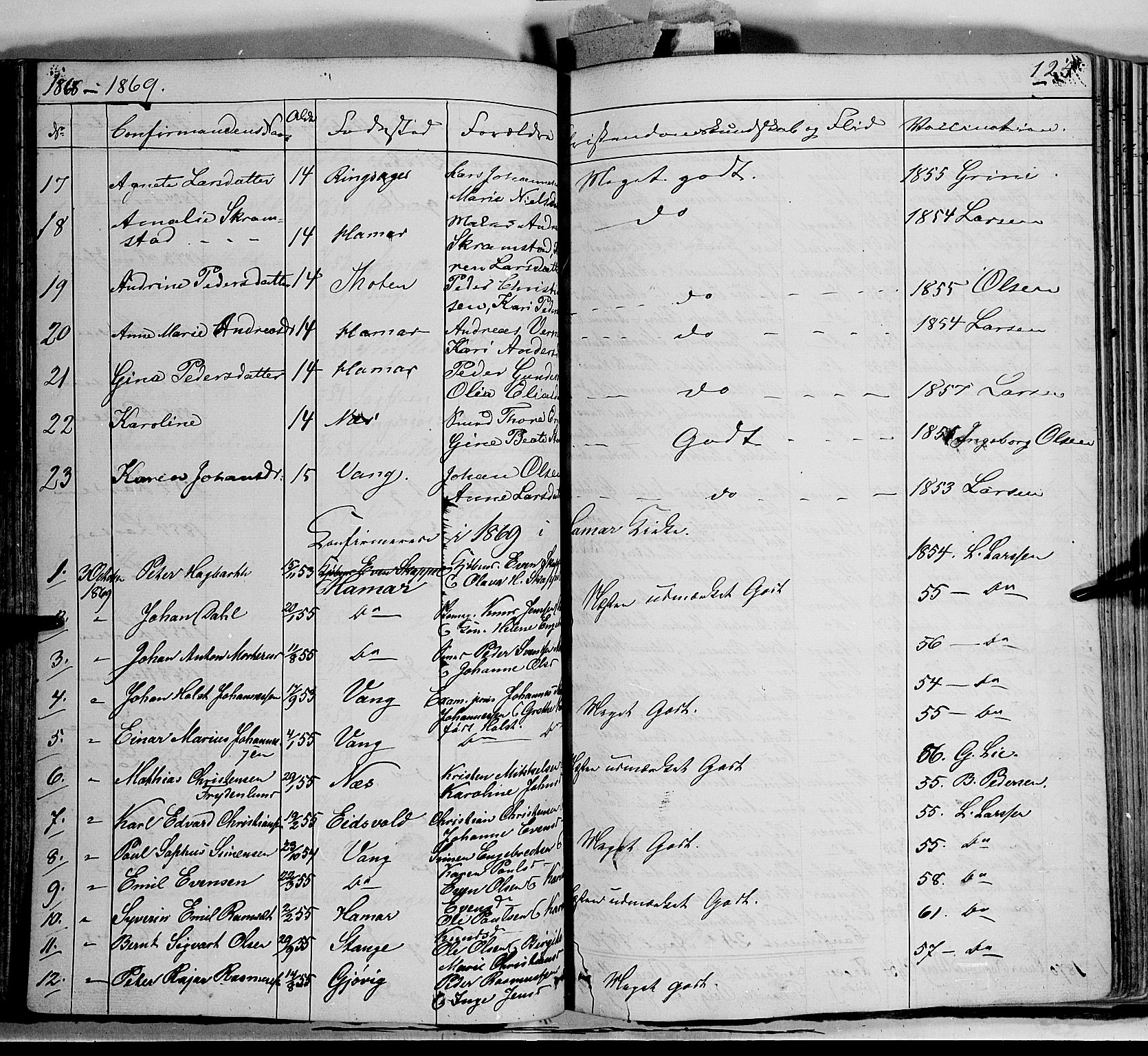 Vang prestekontor, Hedmark, SAH/PREST-008/H/Ha/Haa/L0011: Parish register (official) no. 11, 1852-1877, p. 124