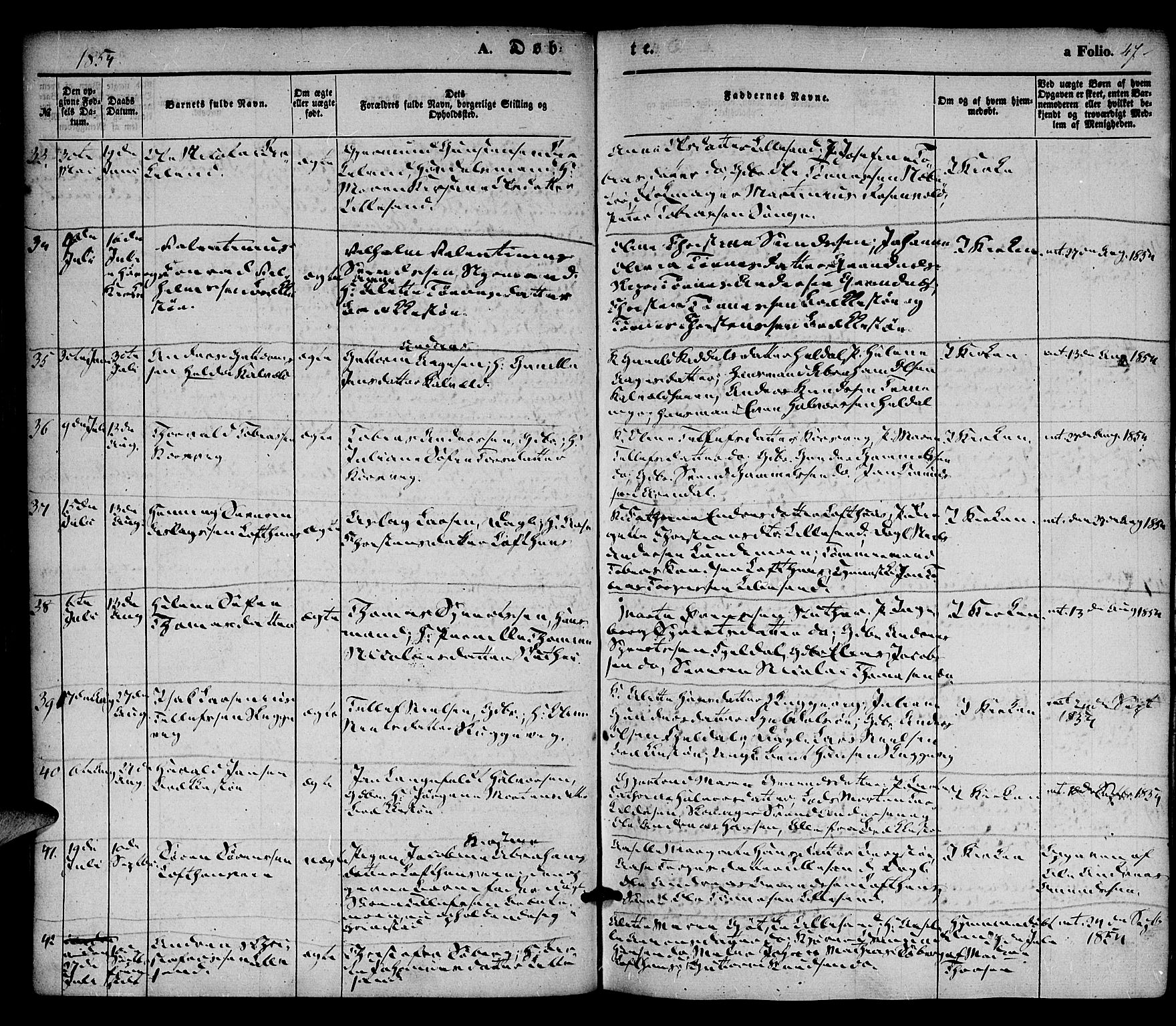 Vestre Moland sokneprestkontor, AV/SAK-1111-0046/F/Fa/Fab/L0006: Parish register (official) no. A 6, 1850-1858, p. 47