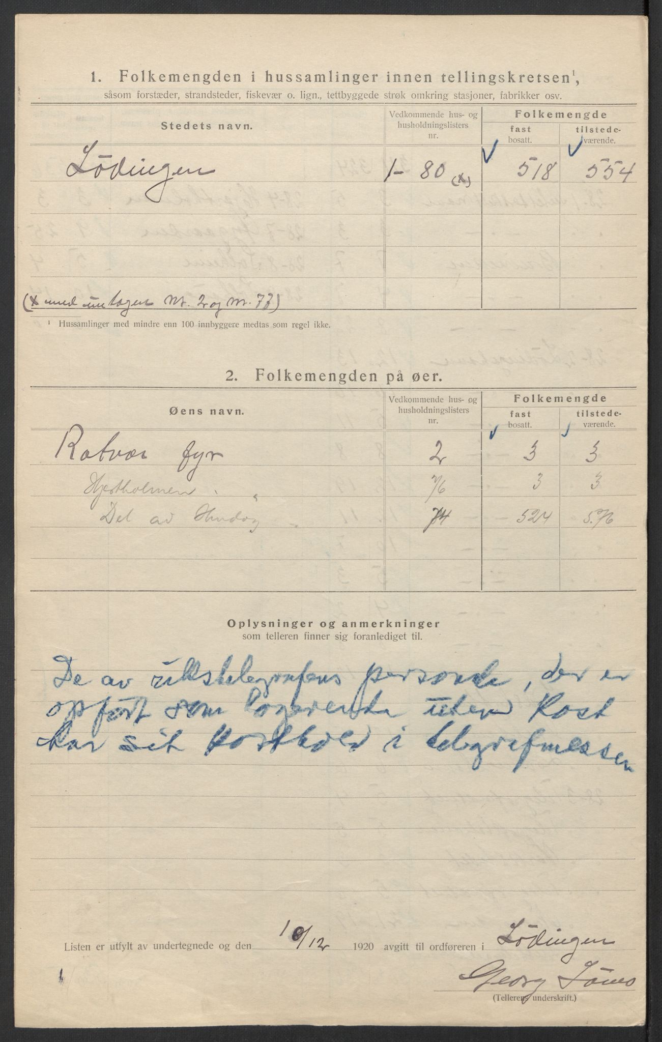 SAT, 1920 census for Lødingen, 1920, p. 26