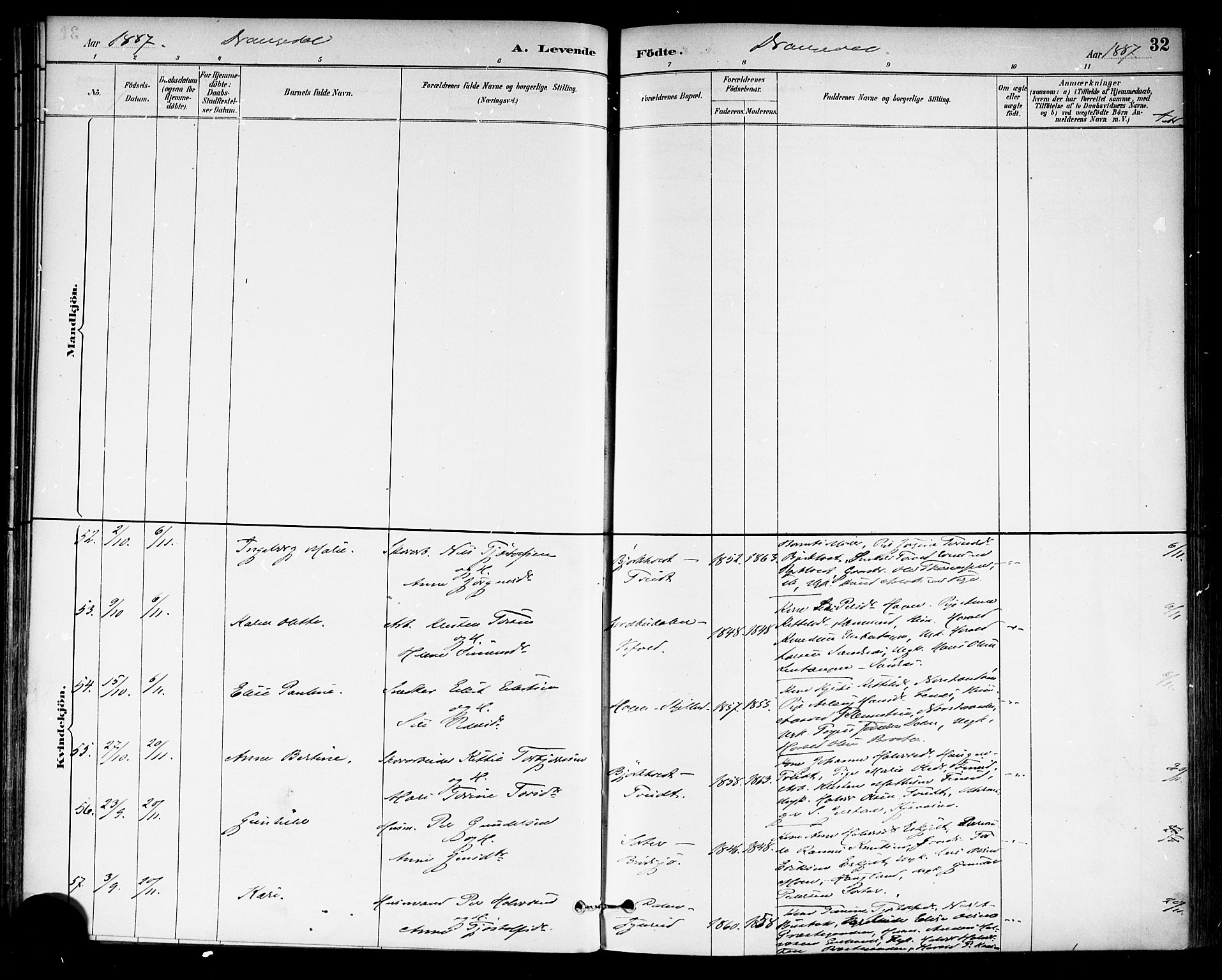 Drangedal kirkebøker, SAKO/A-258/F/Fa/L0010: Parish register (official) no. 10 /1, 1885-1894, p. 32