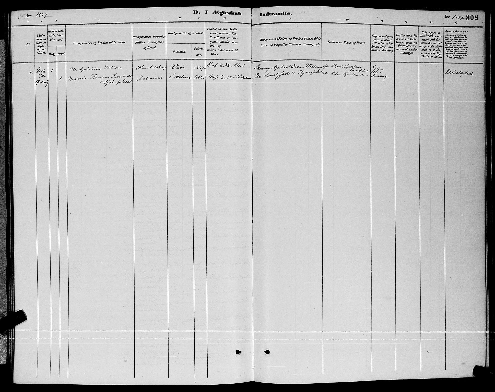 Ministerialprotokoller, klokkerbøker og fødselsregistre - Møre og Romsdal, AV/SAT-A-1454/529/L0467: Parish register (copy) no. 529C04, 1889-1897, p. 308