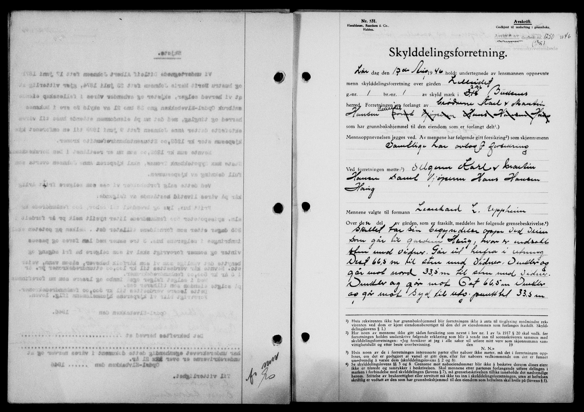 Lofoten sorenskriveri, SAT/A-0017/1/2/2C/L0014a: Mortgage book no. 14a, 1946-1946, Diary no: : 1250/1946