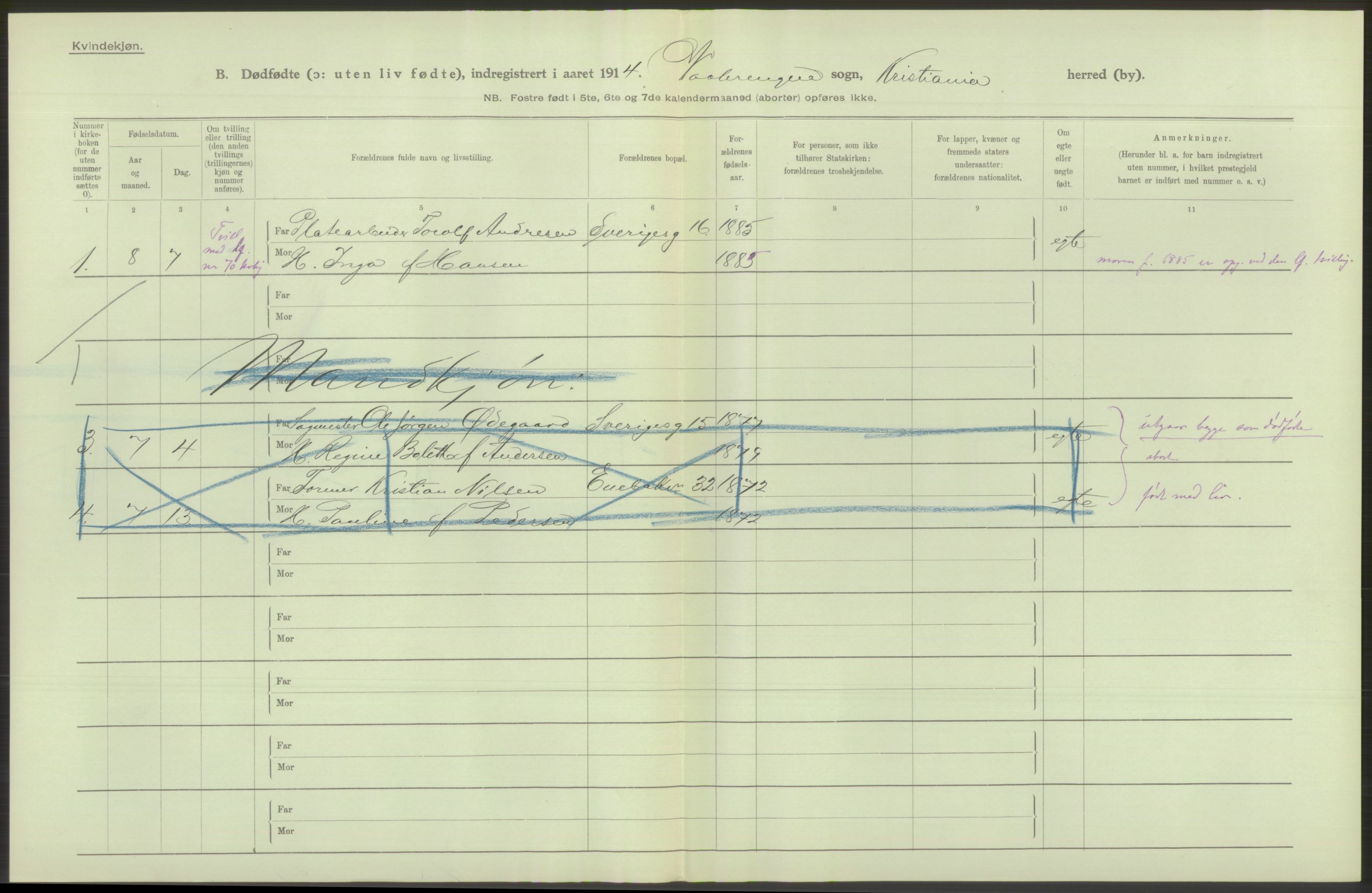 Statistisk sentralbyrå, Sosiodemografiske emner, Befolkning, RA/S-2228/D/Df/Dfb/Dfbd/L0009: Kristiania: Døde, dødfødte, 1914, p. 112