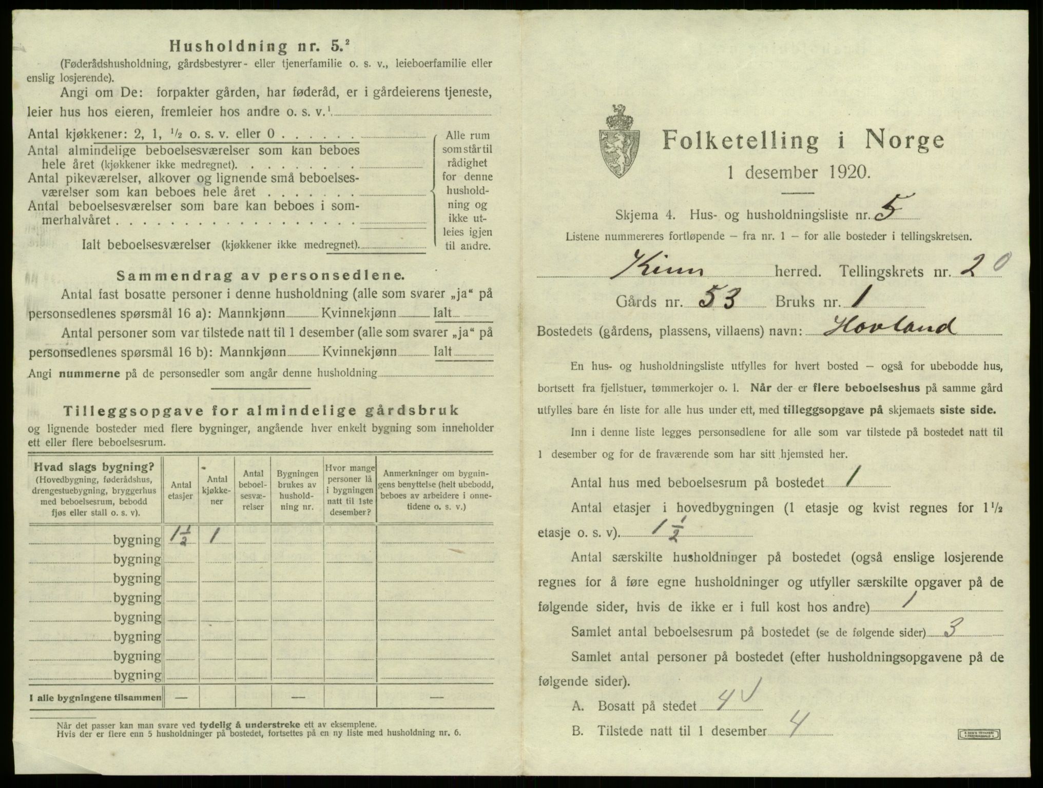 SAB, 1920 census for Kinn, 1920, p. 991