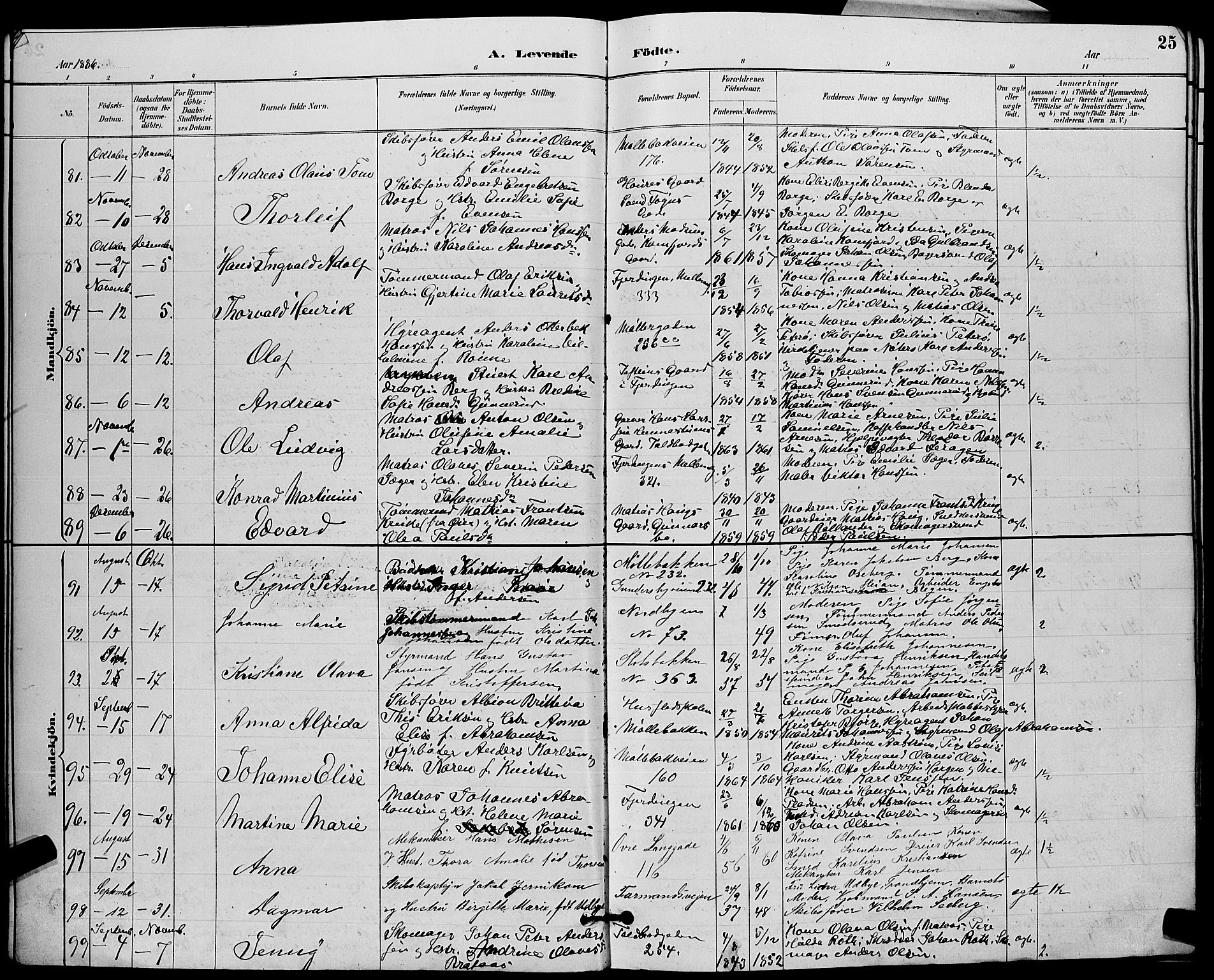 Tønsberg kirkebøker, AV/SAKO-A-330/G/Ga/L0006: Parish register (copy) no. 6, 1885-1895, p. 25