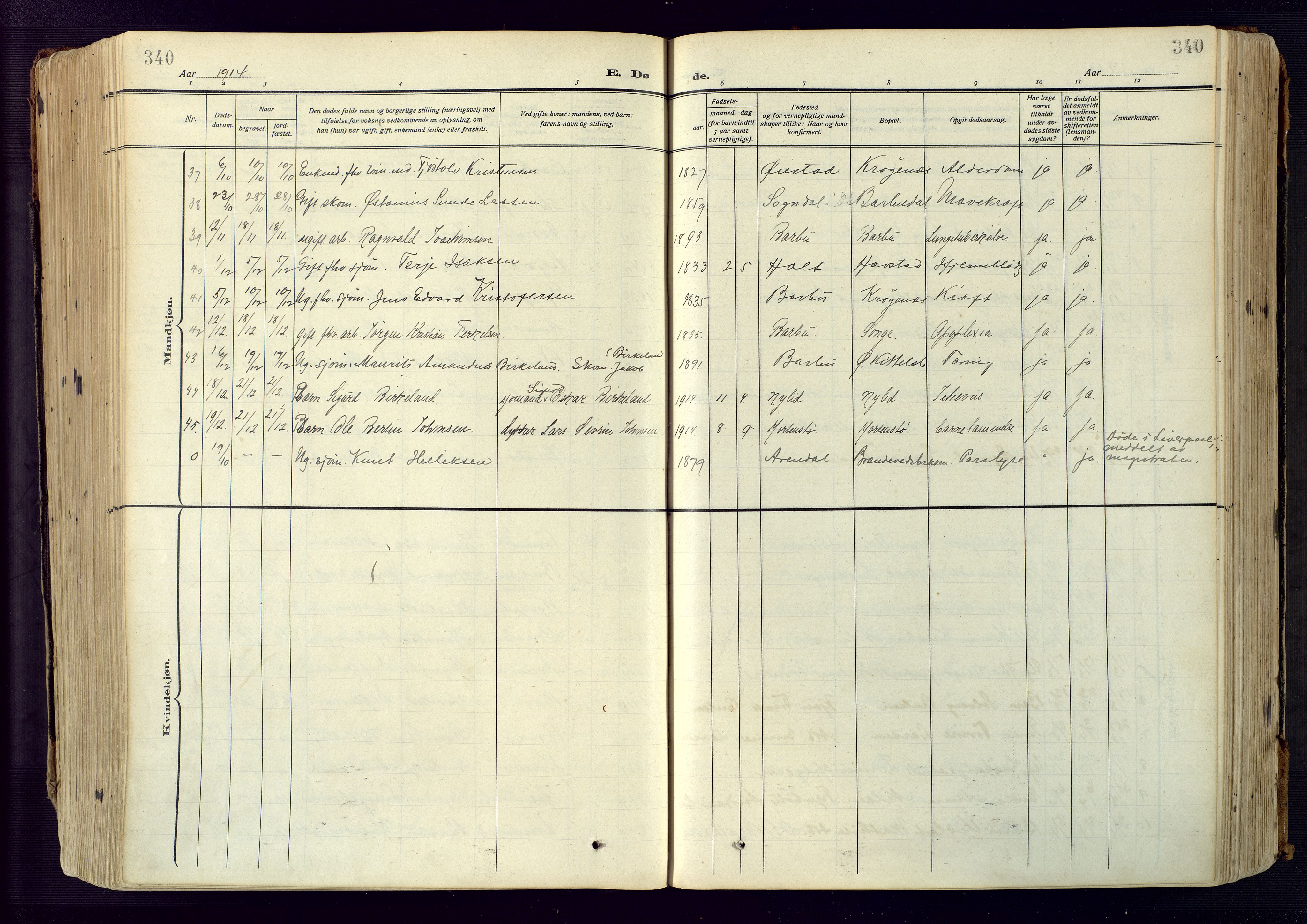 Barbu sokneprestkontor, AV/SAK-1111-0003/F/Fa/L0006: Parish register (official) no. A 6, 1910-1929, p. 340