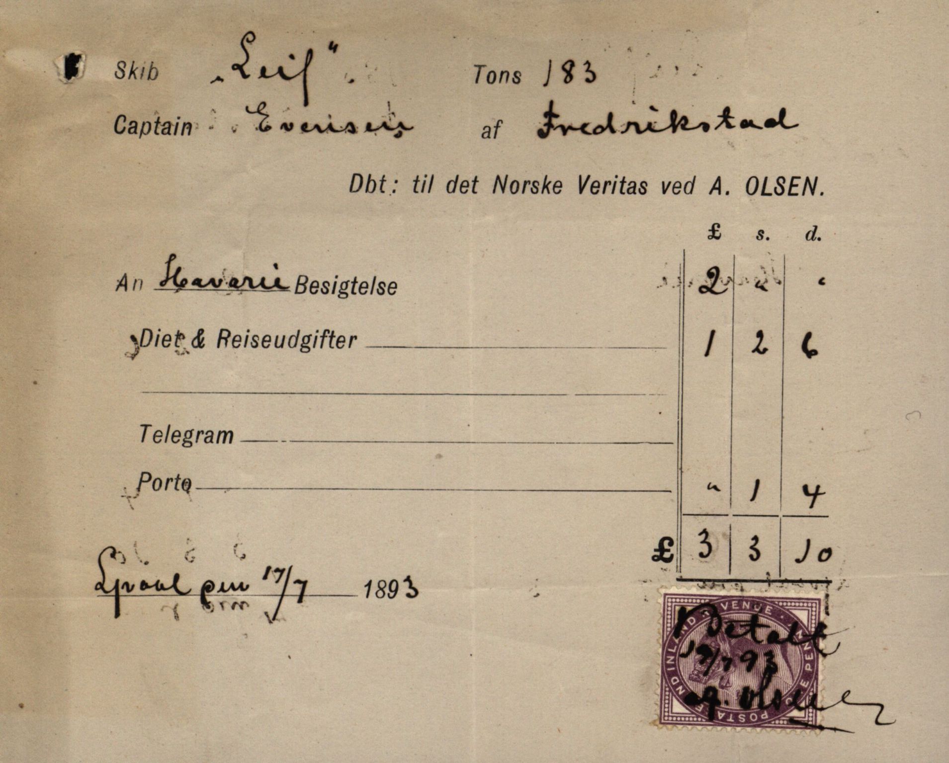 Pa 63 - Østlandske skibsassuranceforening, VEMU/A-1079/G/Ga/L0030/0001: Havaridokumenter / Leif, Korsvei, Margret, Mangerton, Mathilde, Island, Andover, 1893, p. 115