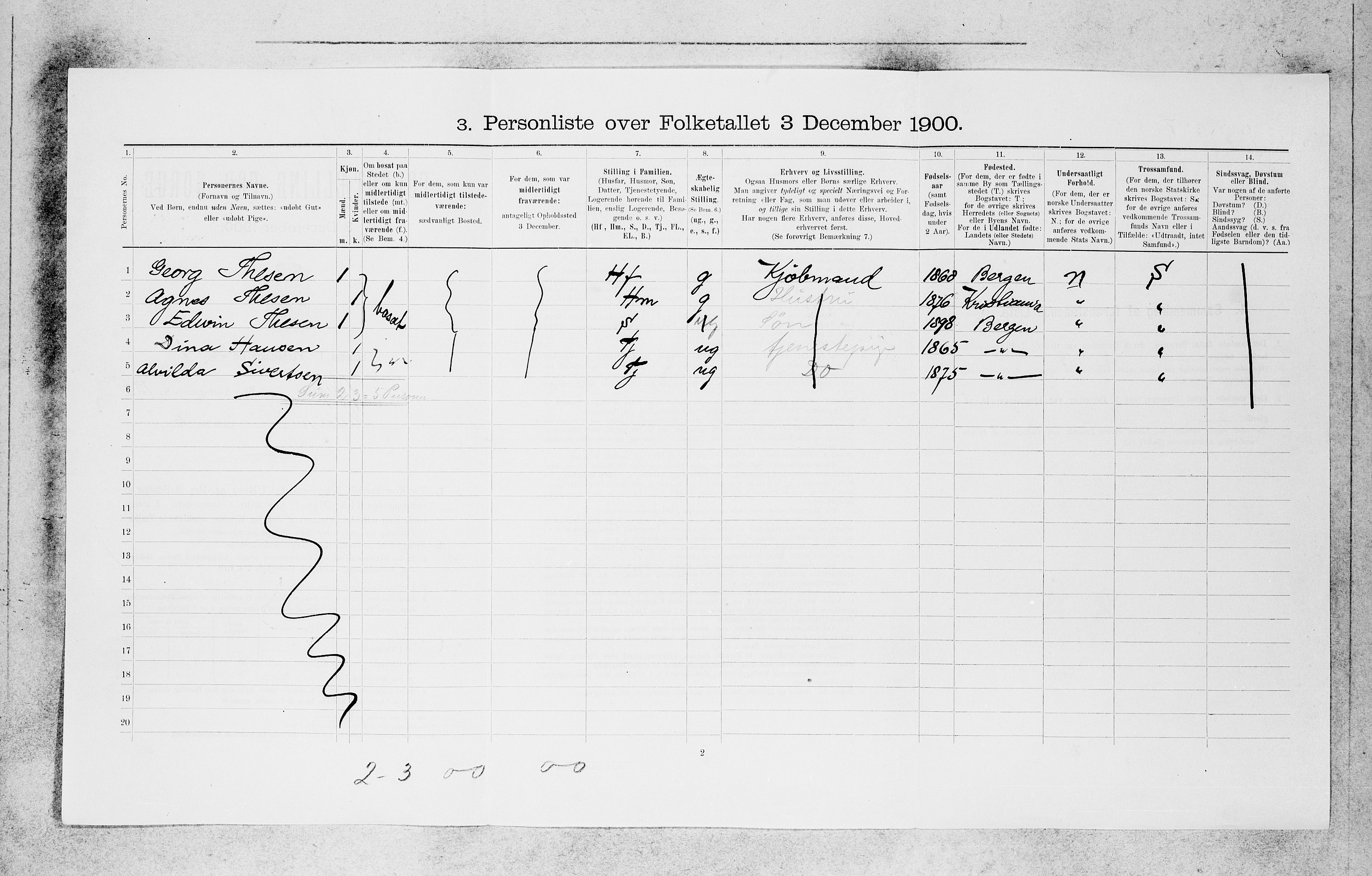 SAB, 1900 census for Bergen, 1900, p. 25946