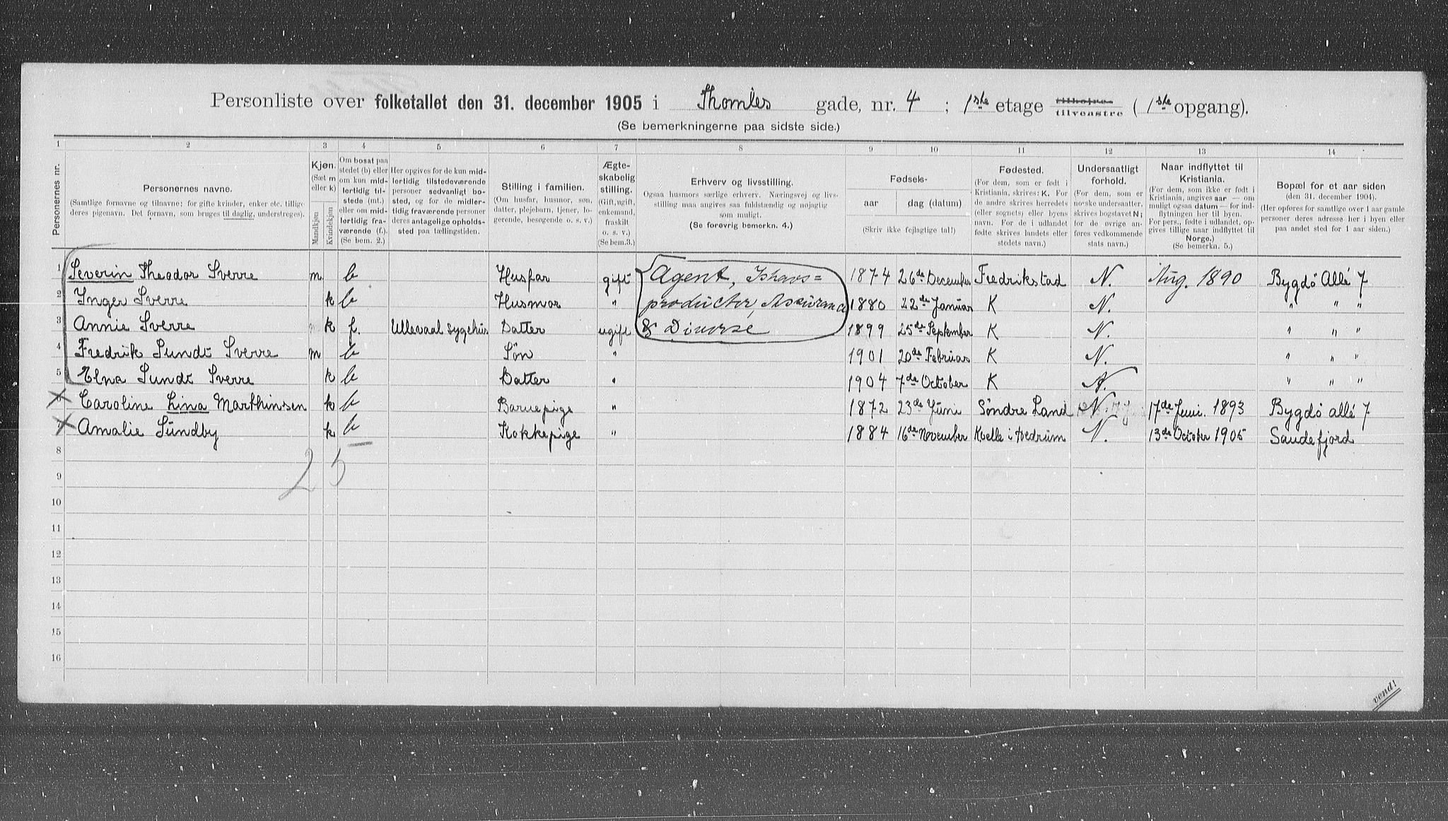 OBA, Municipal Census 1905 for Kristiania, 1905, p. 57185