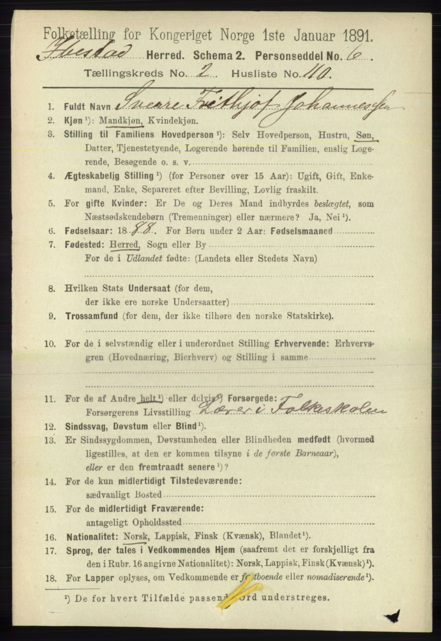 RA, 1891 census for 1917 Ibestad, 1891, p. 1543