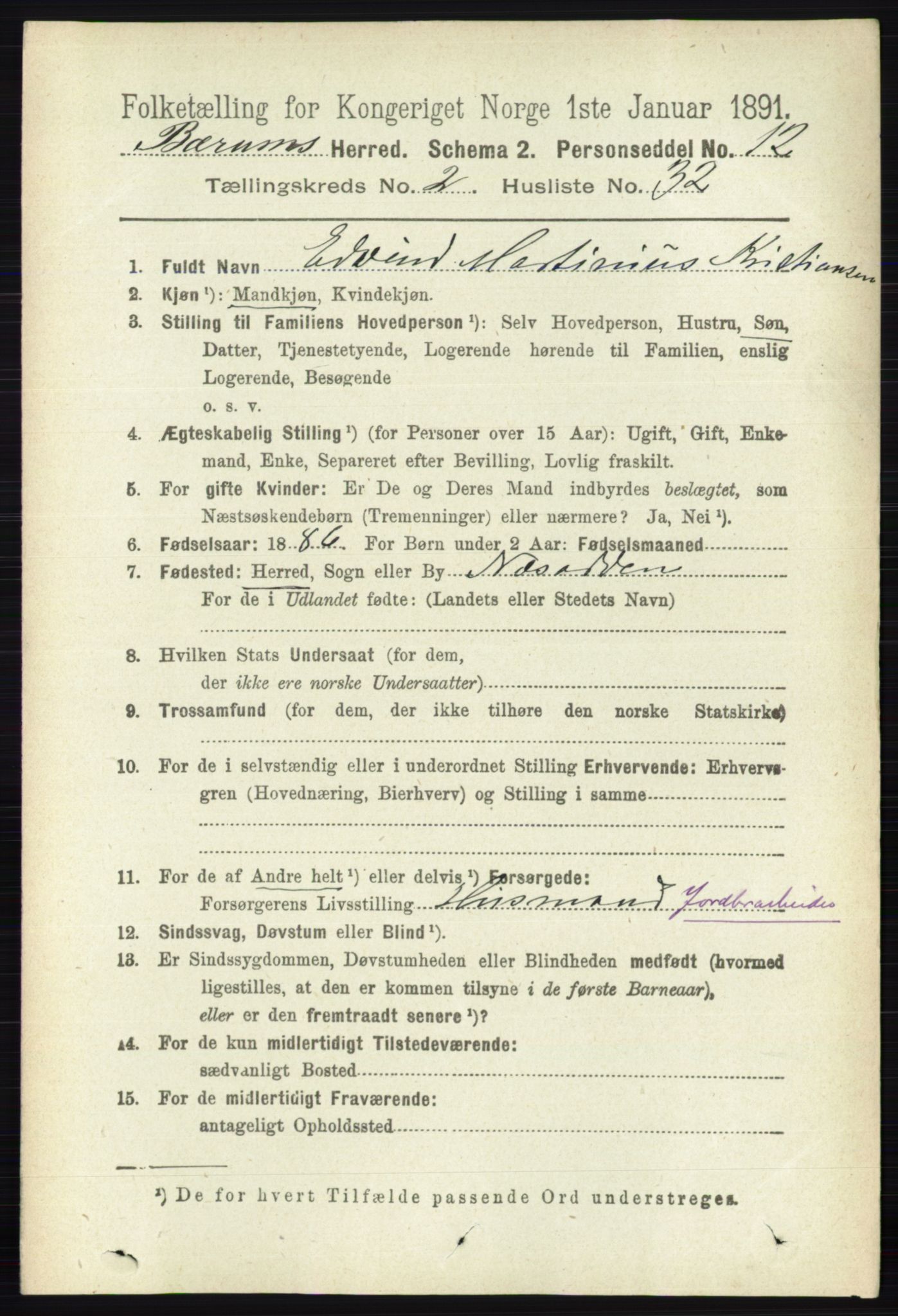 RA, 1891 census for 0219 Bærum, 1891, p. 1328