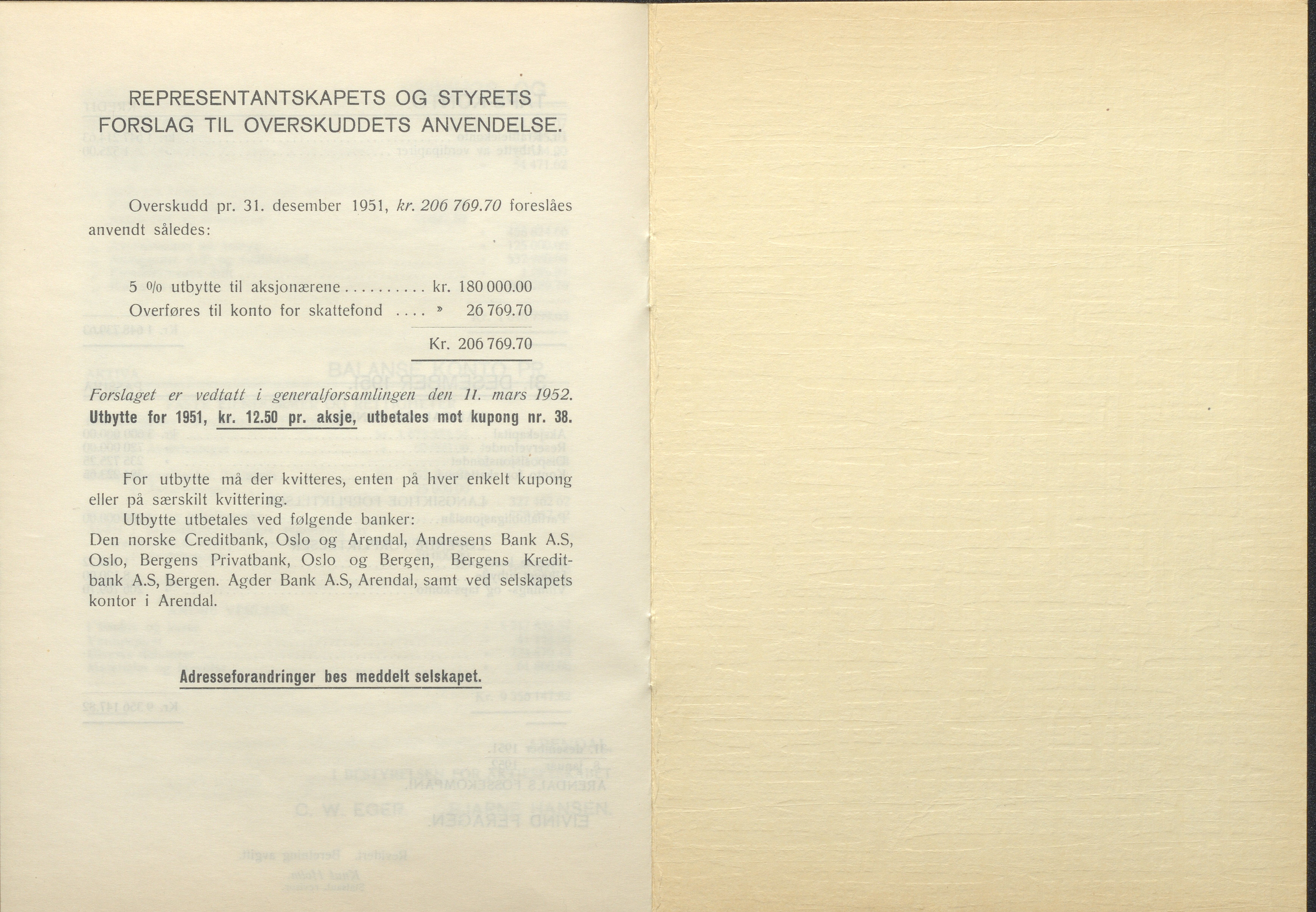 Arendals Fossekompani, AAKS/PA-2413/X/X01/L0001/0012: Beretninger, regnskap, balansekonto, gevinst- og tapskonto / Beretning, regnskap 1945 - 1962, 1945-1962, p. 42