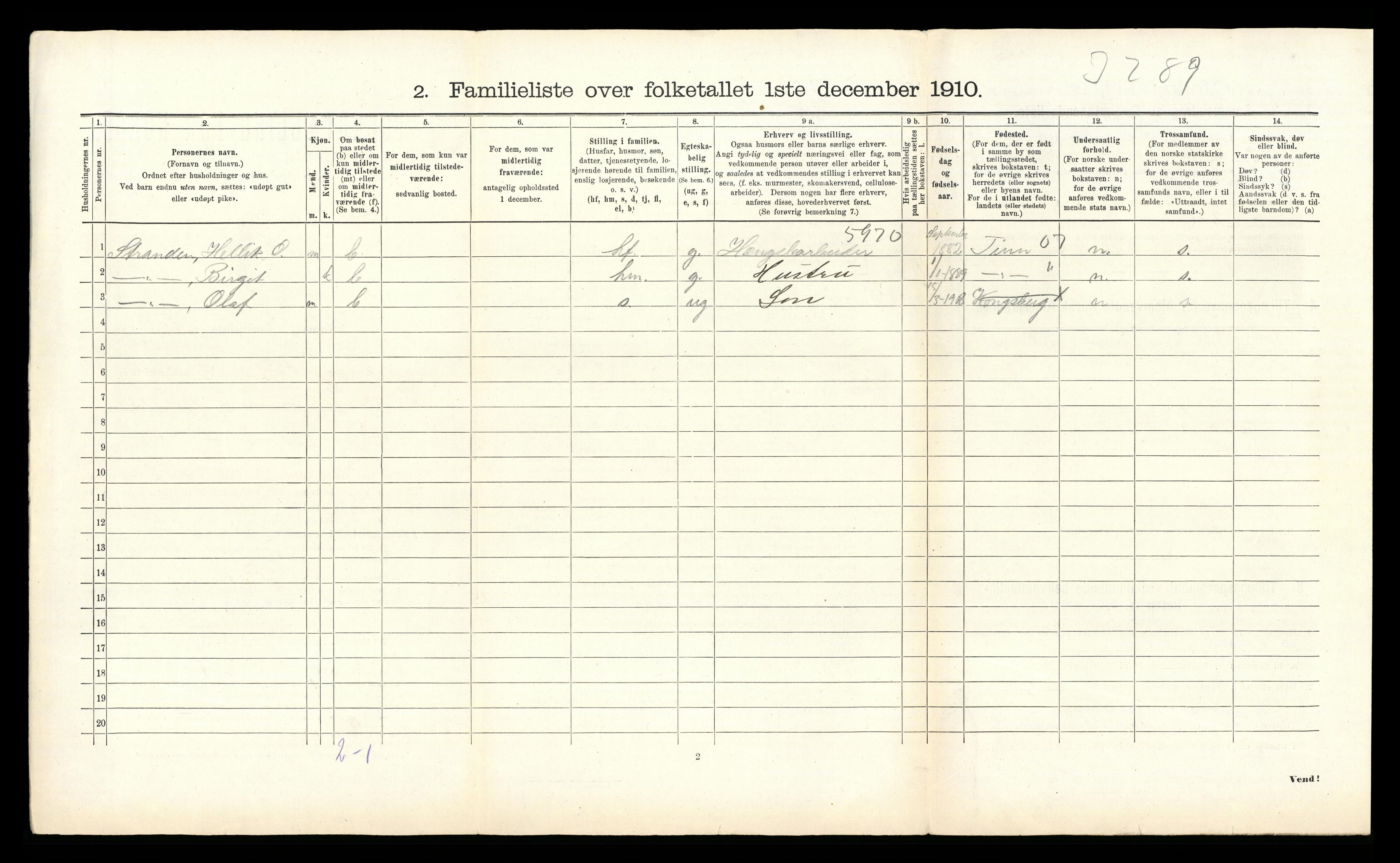 RA, 1910 census for Kongsberg, 1910, p. 2513