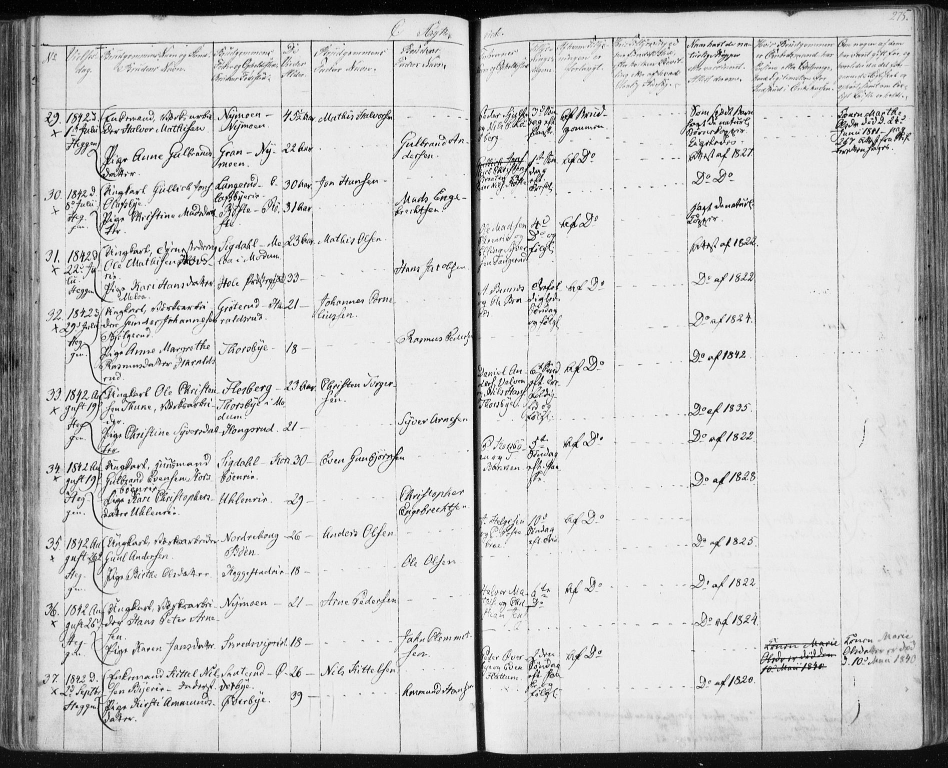 Modum kirkebøker, SAKO/A-234/F/Fa/L0007: Parish register (official) no. 7, 1841-1850, p. 275