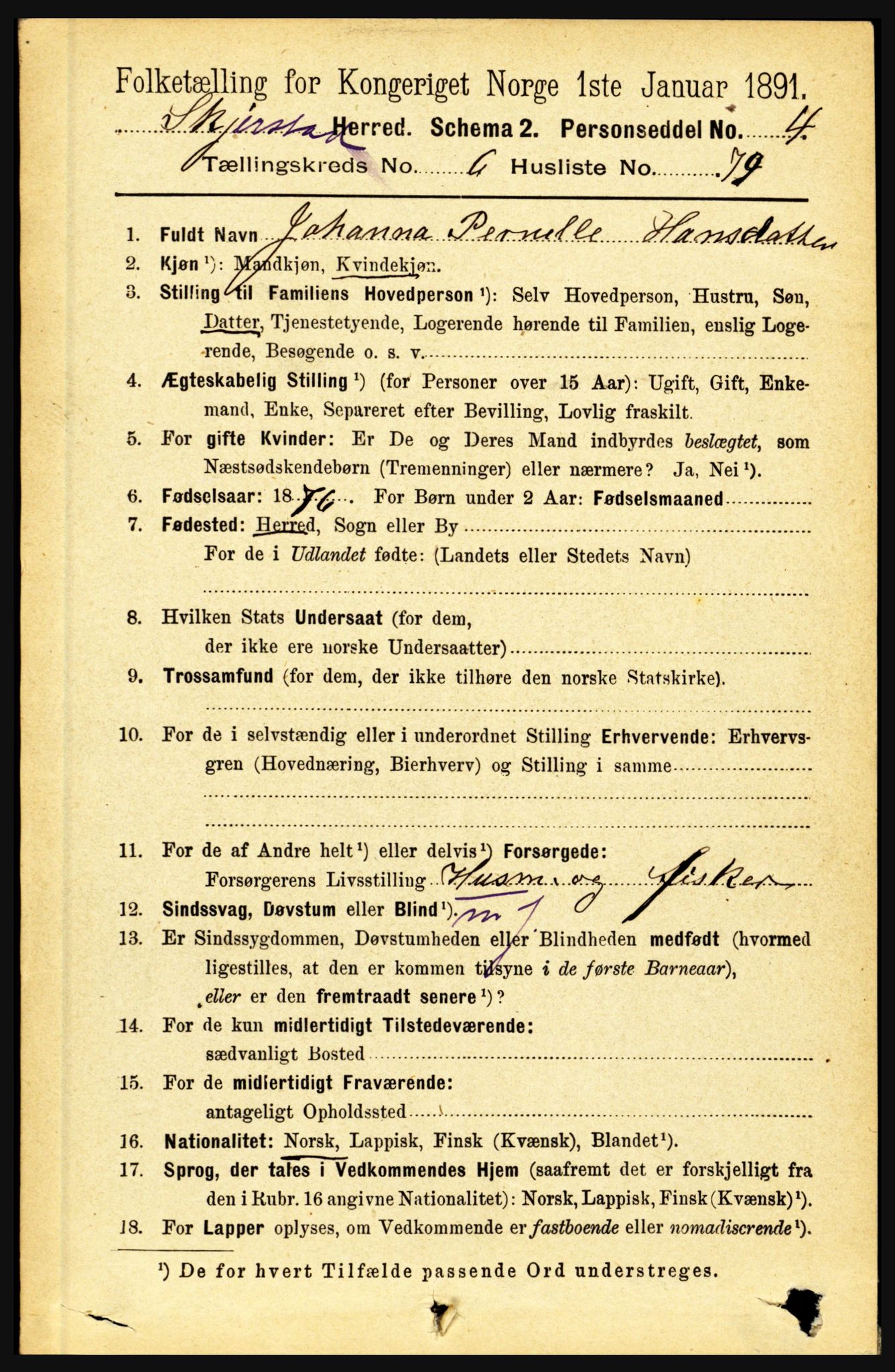 RA, 1891 census for 1842 Skjerstad, 1891, p. 2523