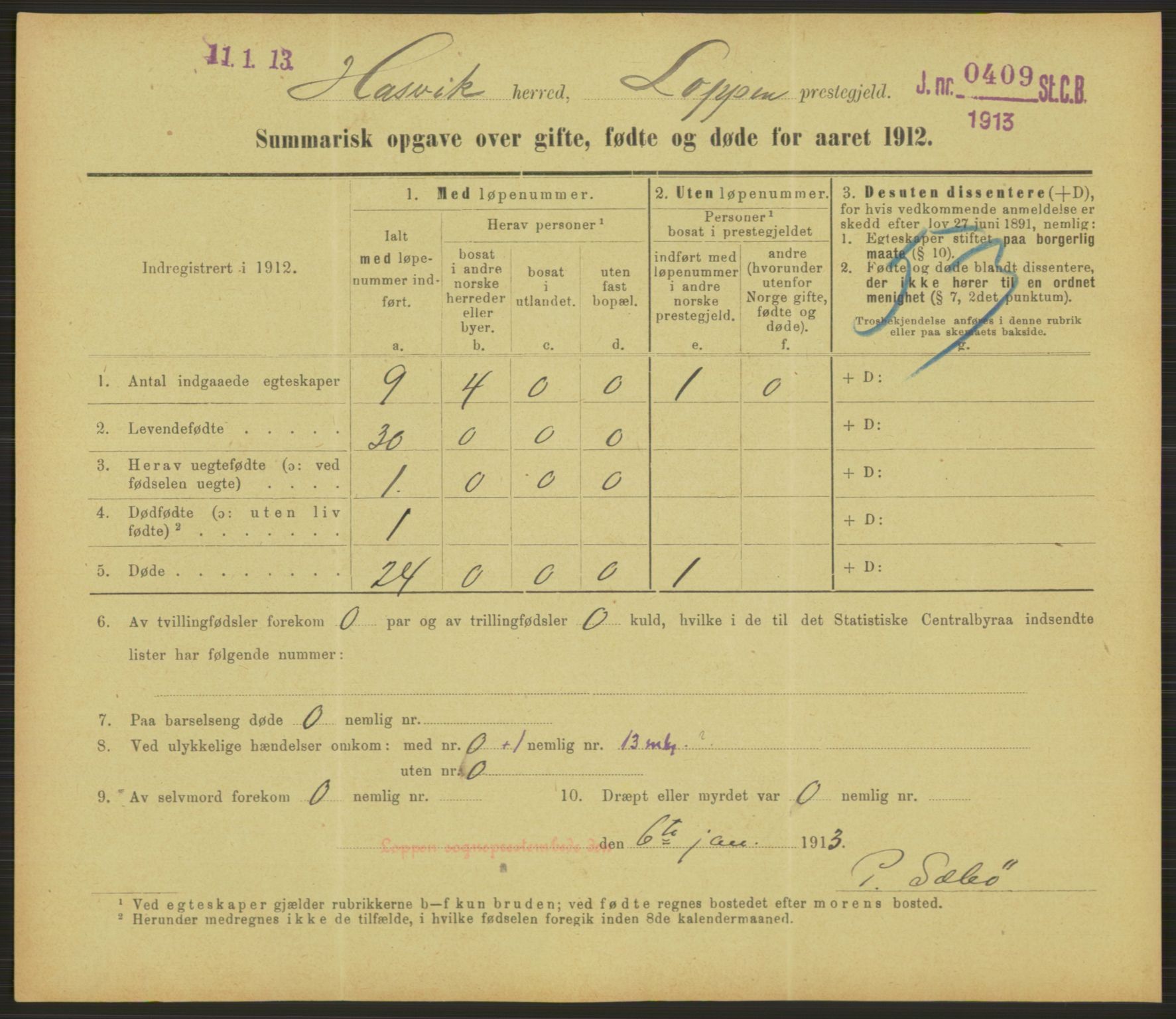 Statistisk sentralbyrå, Sosiodemografiske emner, Befolkning, RA/S-2228/D/Df/Dfb/Dfbb/L0052: Summariske oppgaver over gifte, fødte og døde for hele landet., 1912, p. 1541