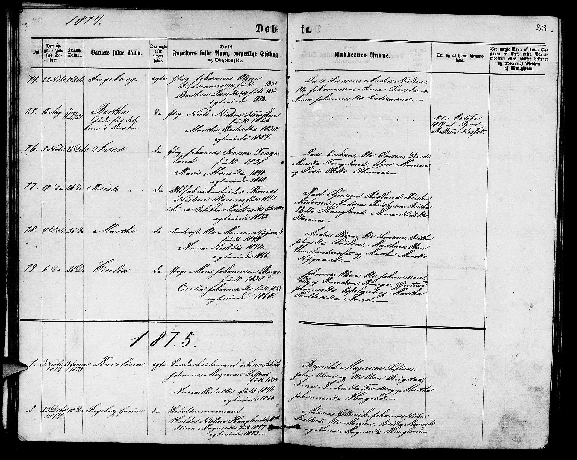 Arna Sokneprestembete, SAB/A-74001/H/Ha/Hab: Parish register (copy) no. A 1, 1869-1879, p. 33