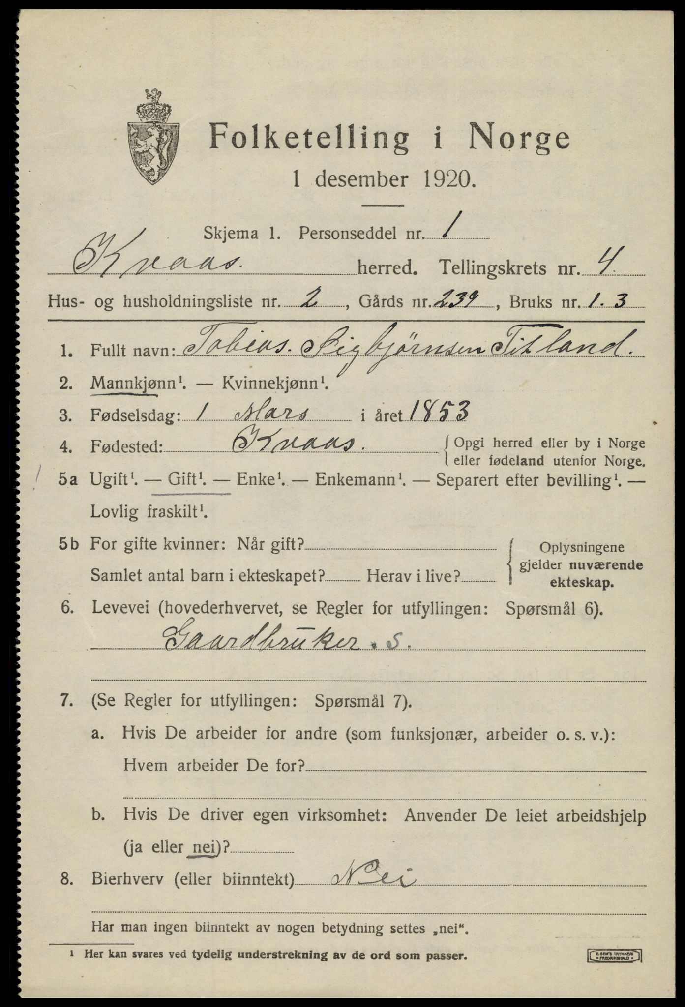 SAK, 1920 census for Kvås, 1920, p. 1174