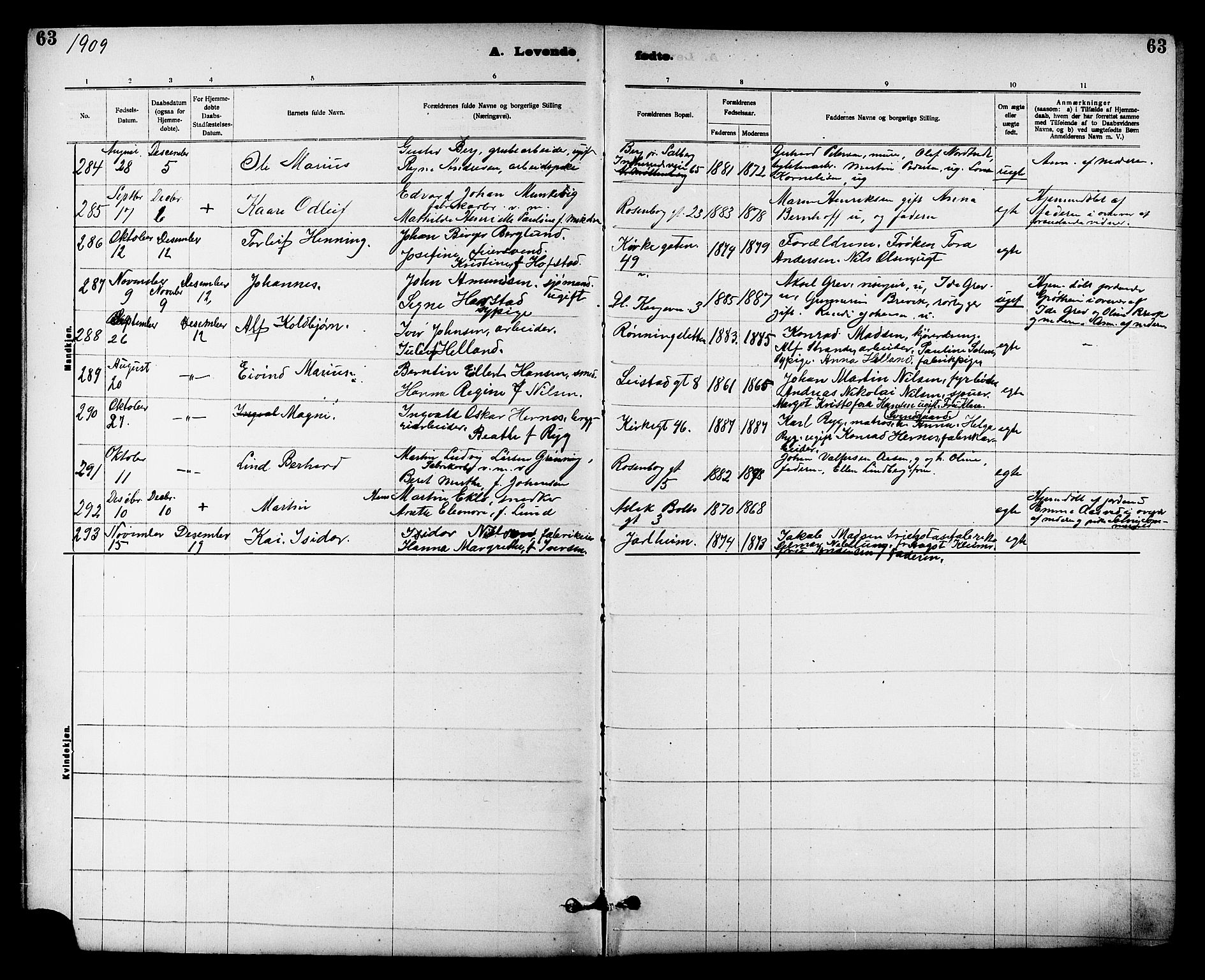 Ministerialprotokoller, klokkerbøker og fødselsregistre - Sør-Trøndelag, AV/SAT-A-1456/605/L0254: Parish register (copy) no. 605C01, 1908-1916, p. 63