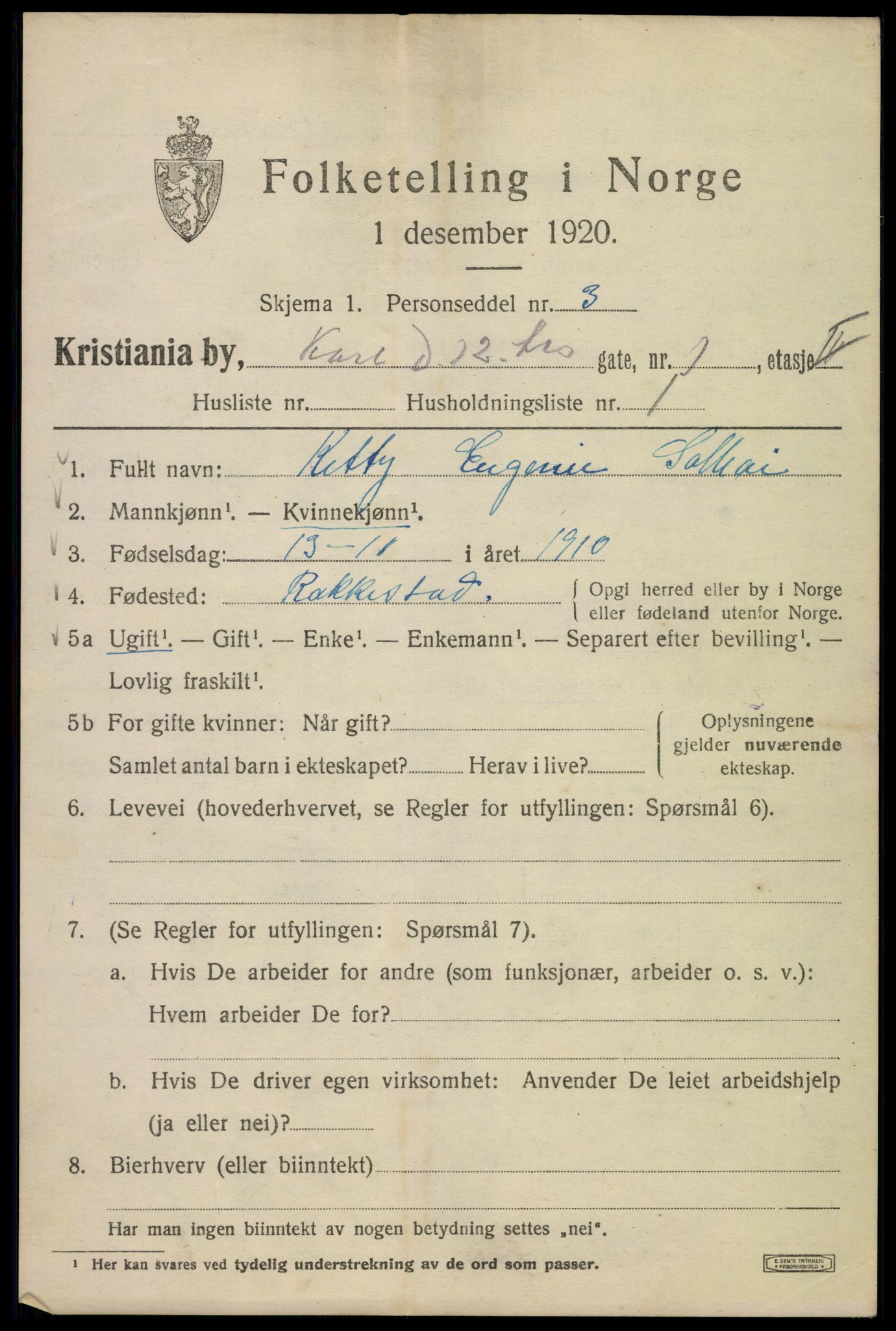 SAO, 1920 census for Kristiania, 1920, p. 328773