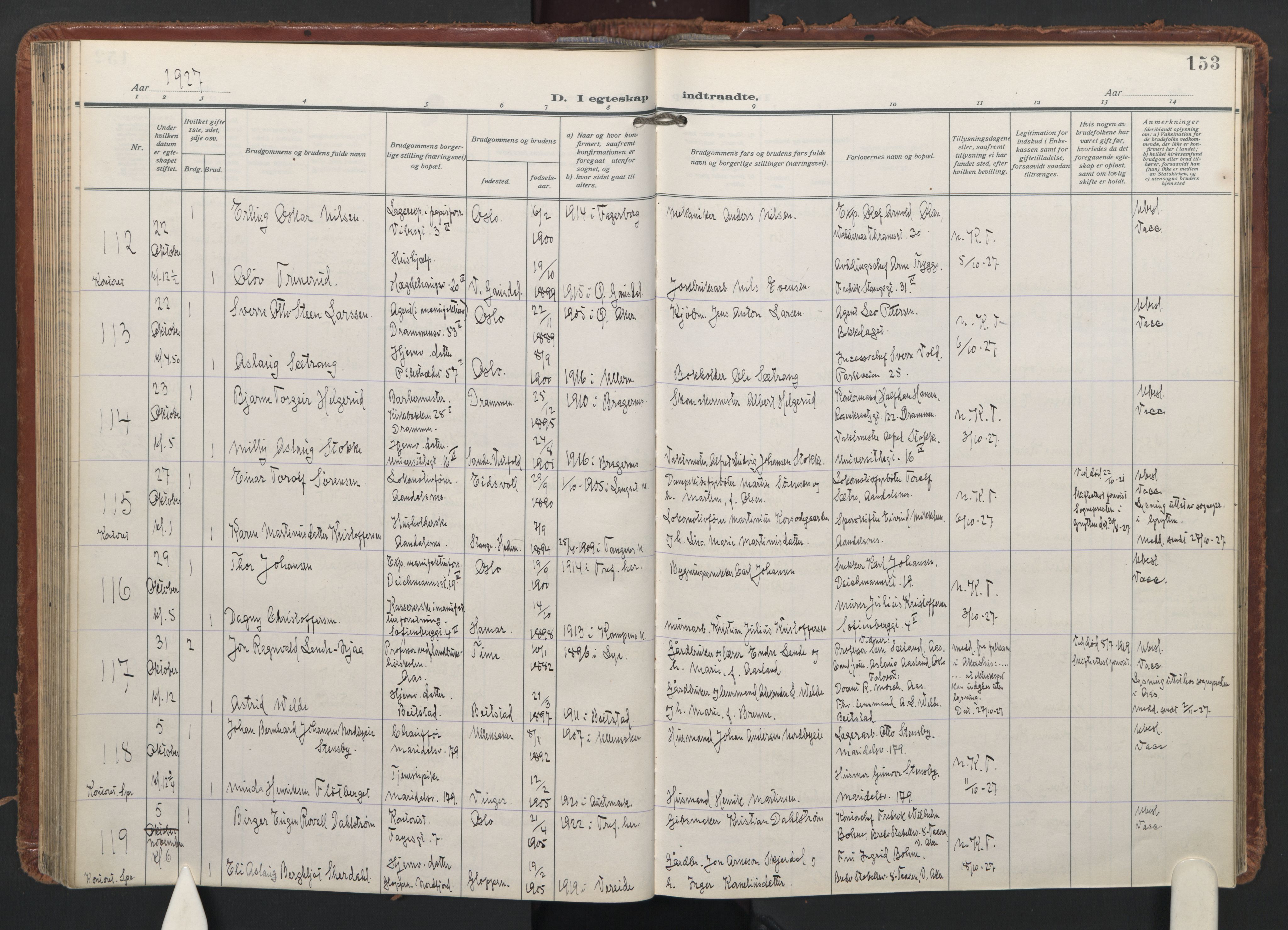 Trefoldighet prestekontor Kirkebøker, AV/SAO-A-10882/F/Fc/L0009: Parish register (official) no. III 9, 1922-1936, p. 153