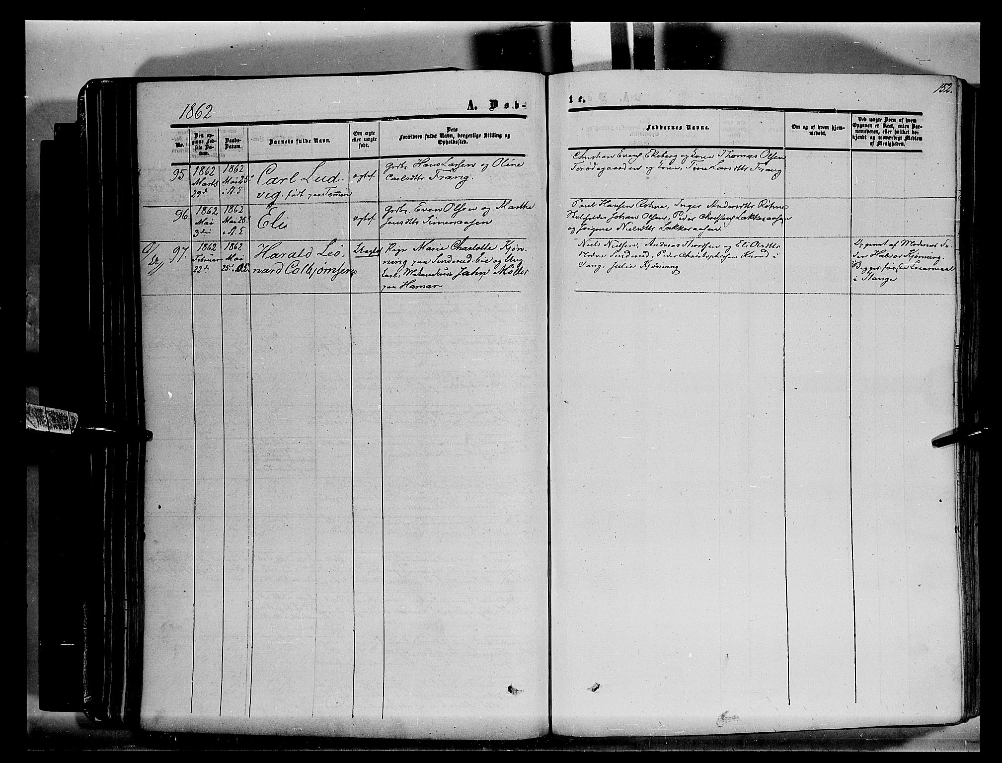 Stange prestekontor, AV/SAH-PREST-002/K/L0012: Parish register (official) no. 12, 1852-1862, p. 152