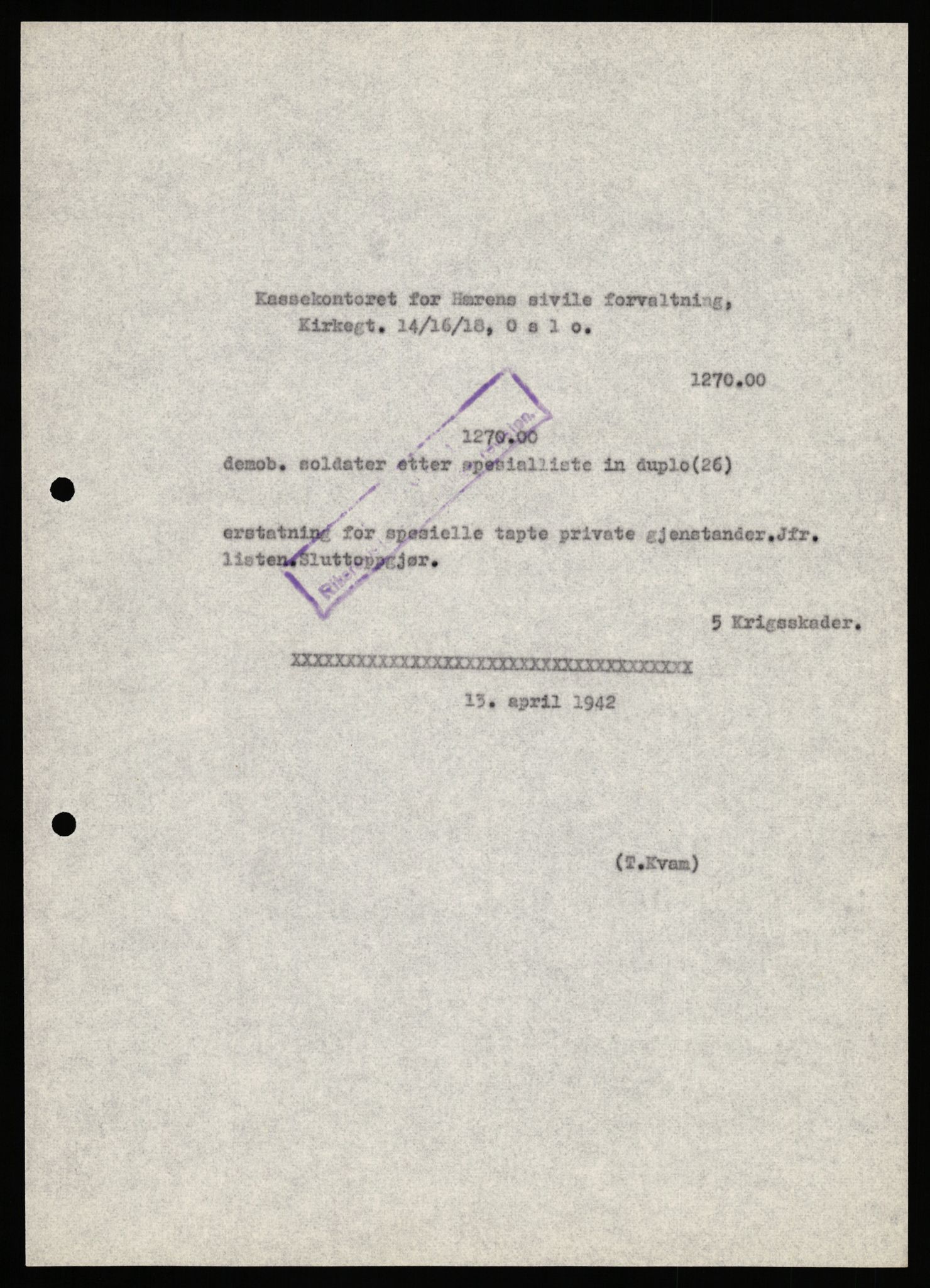 Justisdepartementet, Oppgjørsavdelingen, RA/S-1056/G/Gb/L0095: Spesiallister m.v., 1940-1943, p. 50
