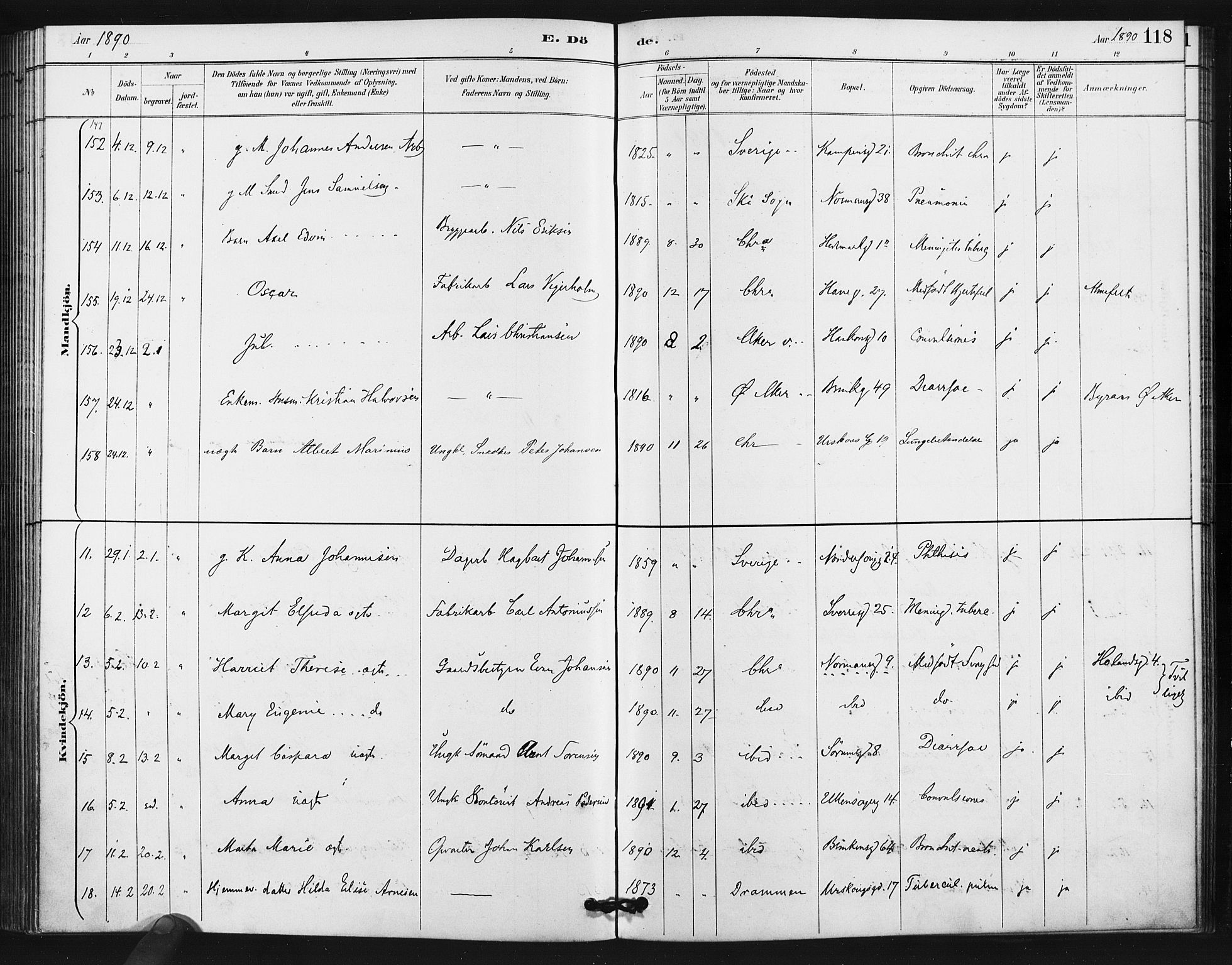 Kampen prestekontor Kirkebøker, SAO/A-10853/F/Fa/L0006: Parish register (official) no. I 6, 1889-1896, p. 118