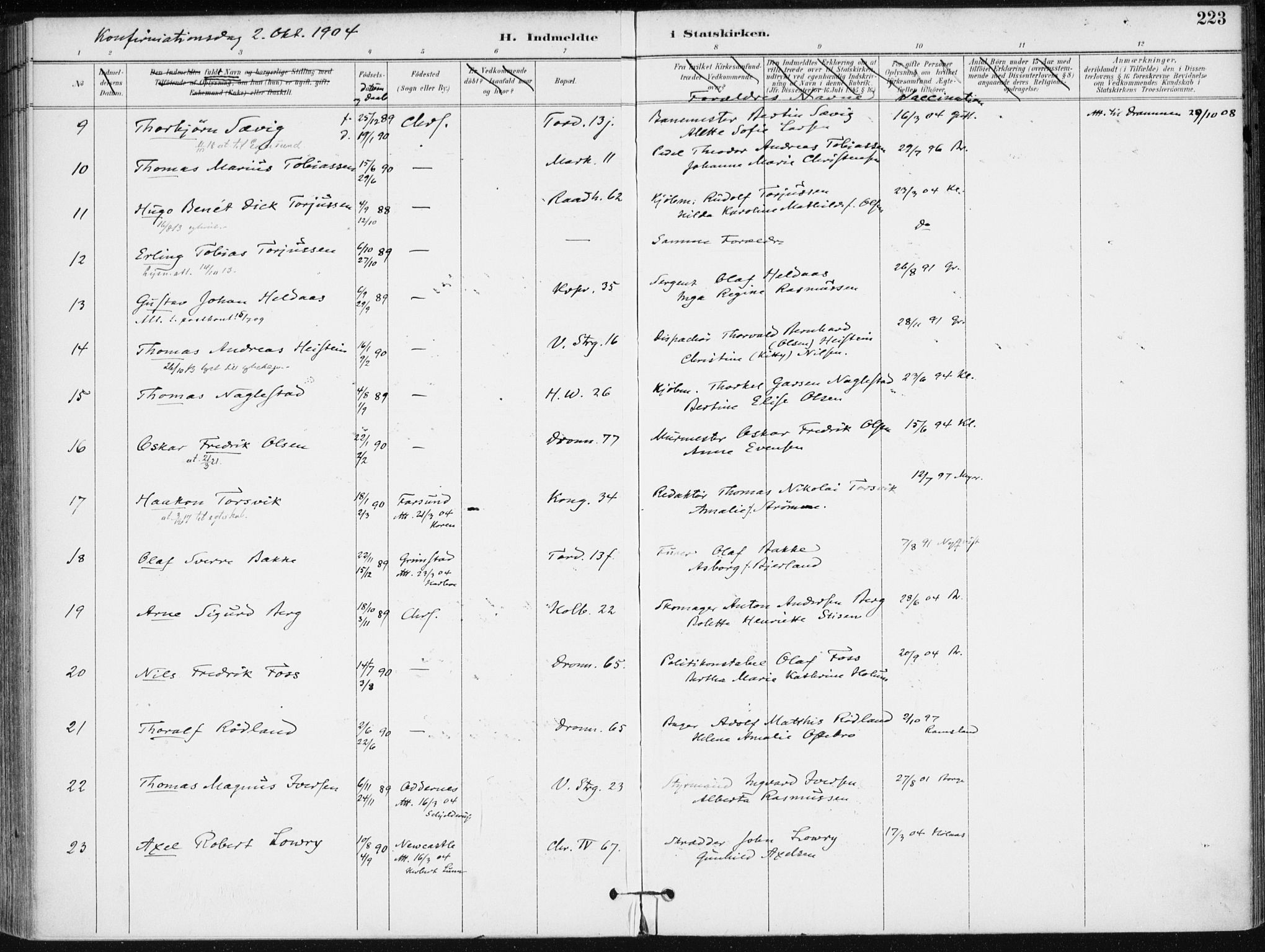 Kristiansand domprosti, AV/SAK-1112-0006/F/Fa/L0020: Parish register (official) no. A 19, 1893-1904, p. 223