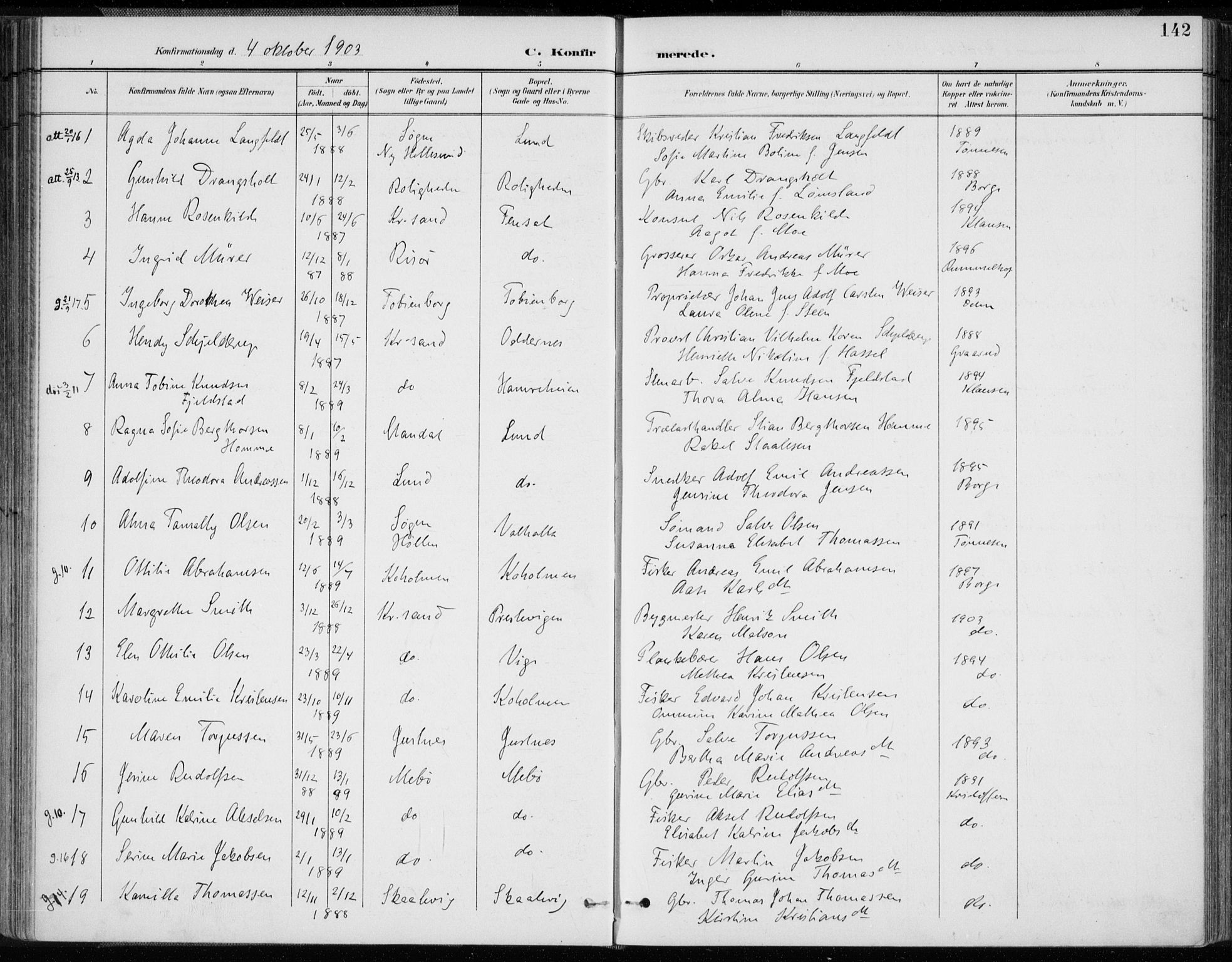 Oddernes sokneprestkontor, AV/SAK-1111-0033/F/Fa/Faa/L0010: Parish register (official) no. A 10, 1897-1911, p. 142