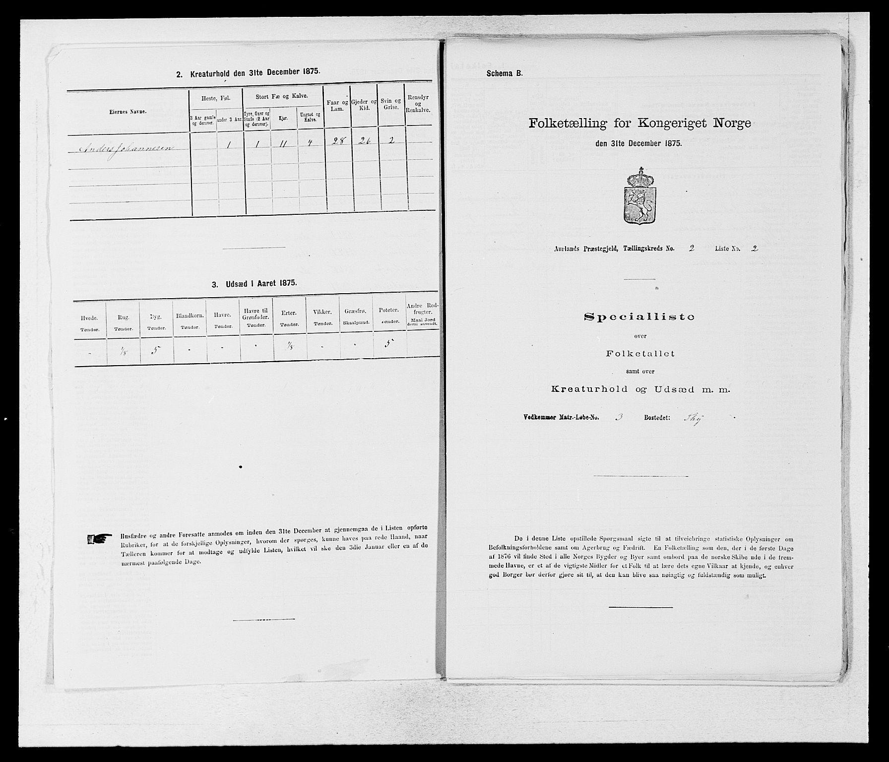 SAB, 1875 census for 1421P Aurland, 1875, p. 119