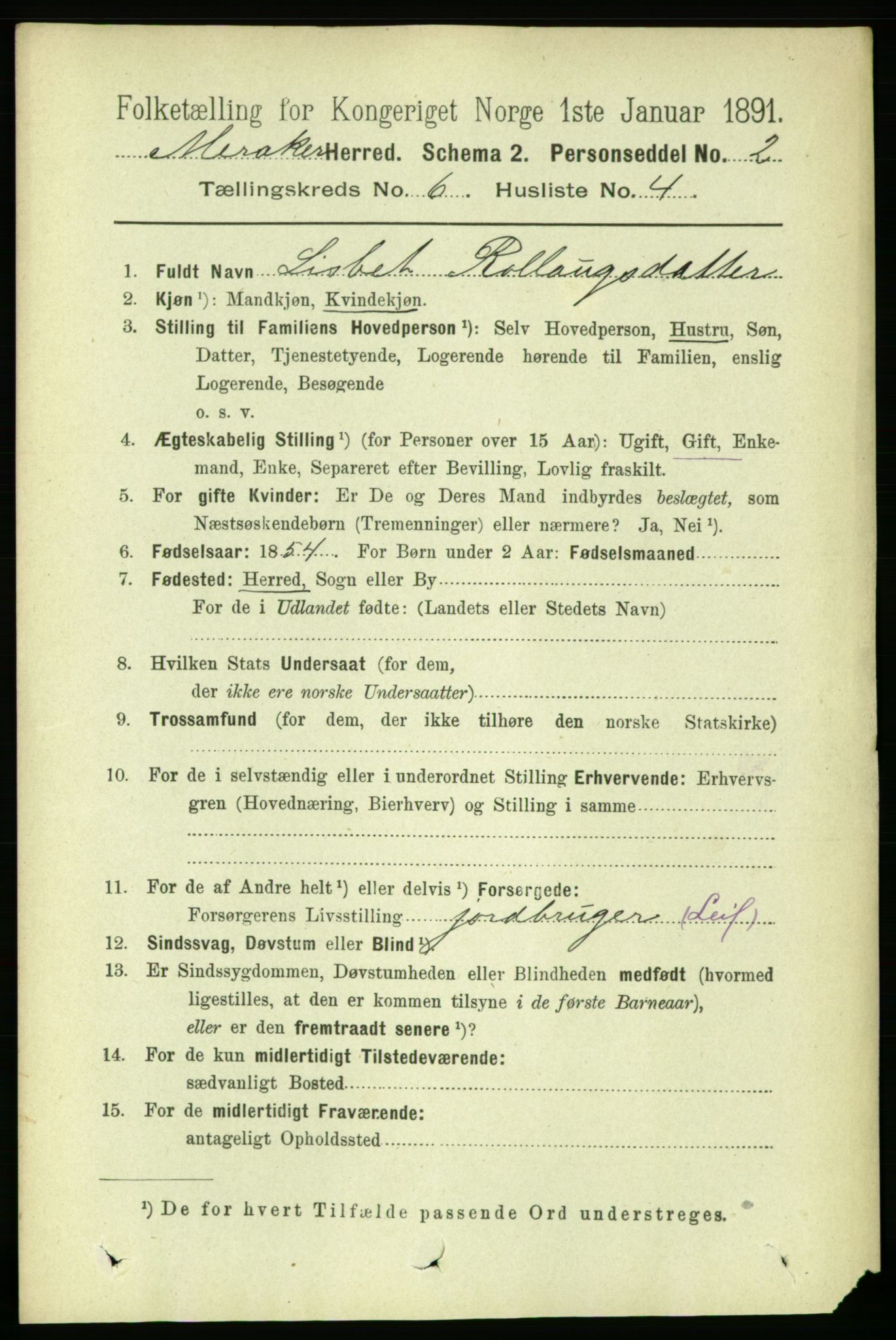 RA, 1891 census for 1711 Meråker, 1891, p. 2061