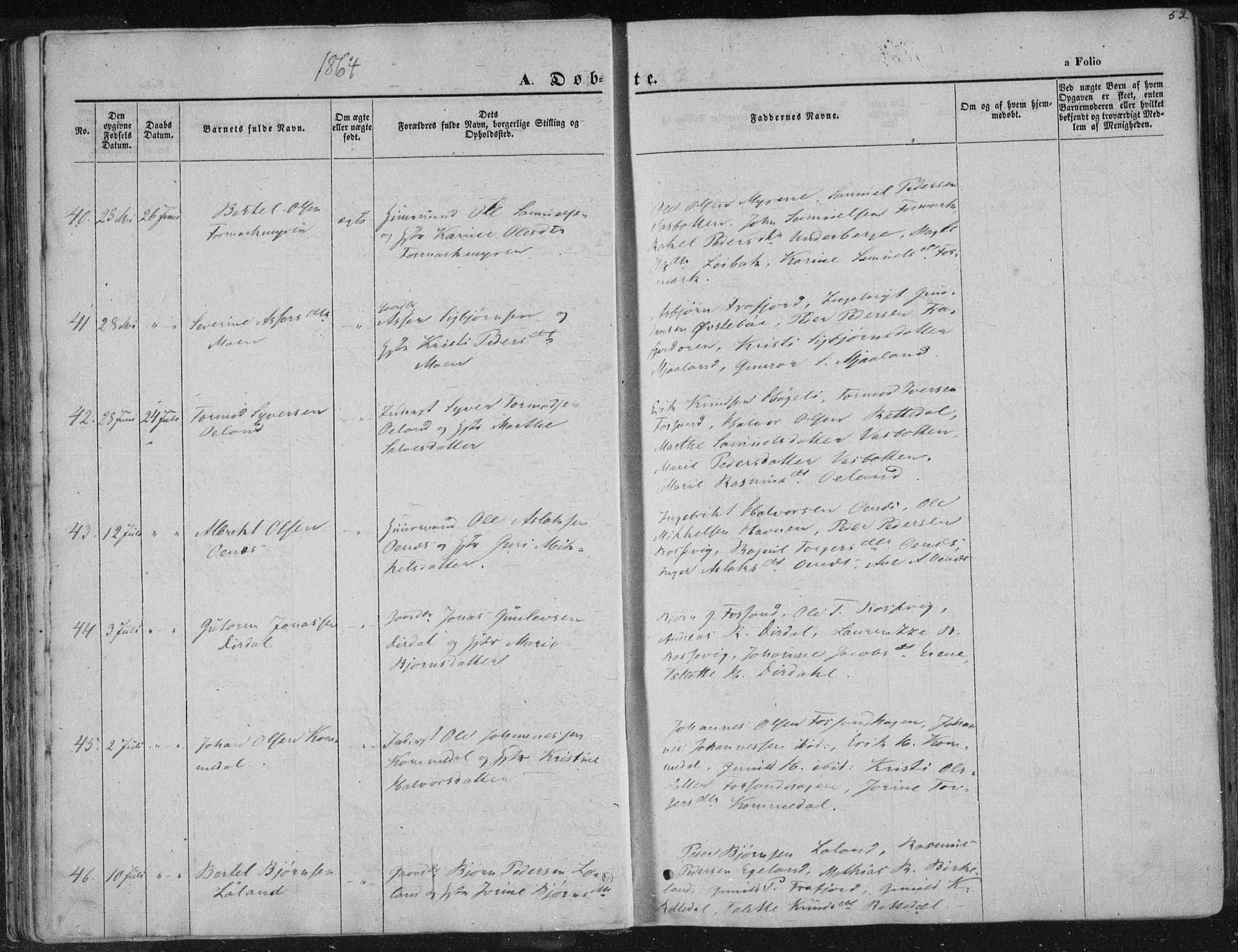Høgsfjord sokneprestkontor, AV/SAST-A-101624/H/Ha/Haa/L0001: Parish register (official) no. A 1, 1854-1875, p. 52