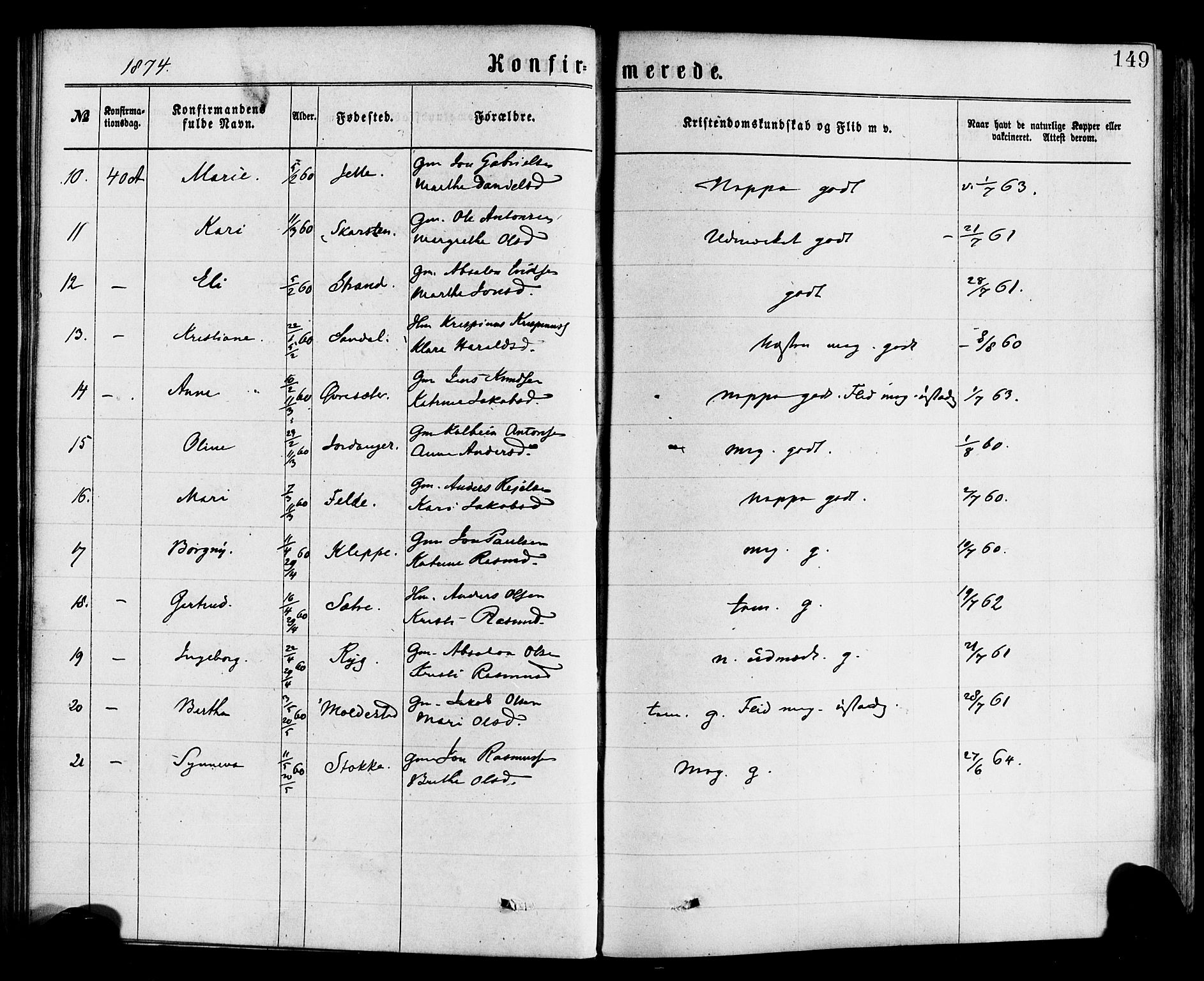 Gloppen sokneprestembete, AV/SAB-A-80101/H/Haa/Haac/L0001: Parish register (official) no. C 1, 1871-1886, p. 149