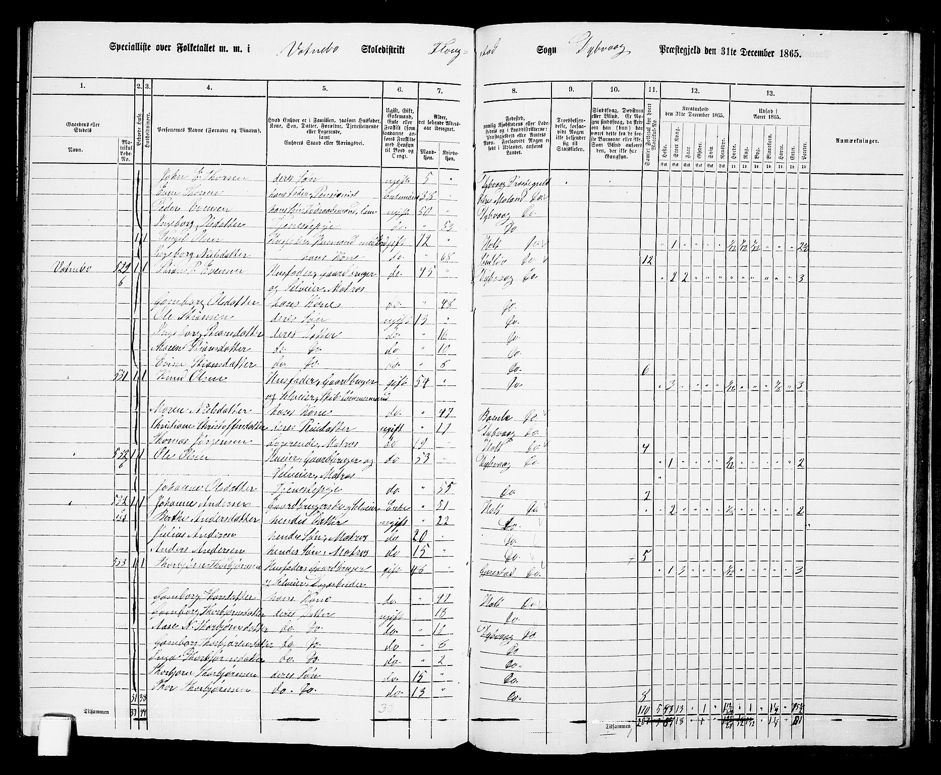 RA, 1865 census for Dypvåg, 1865, p. 154