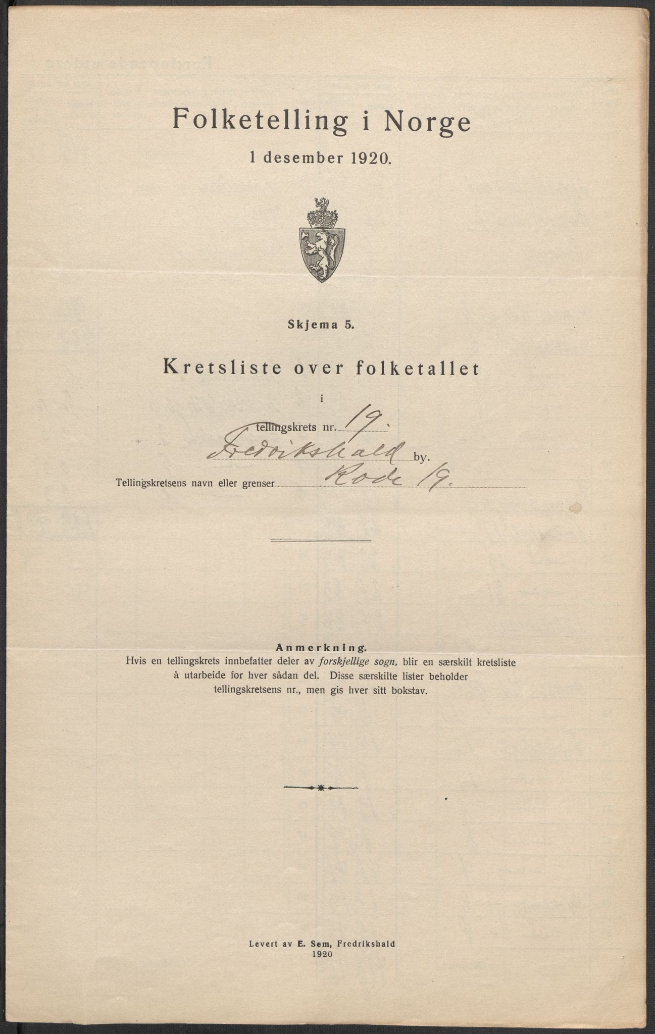 SAO, 1920 census for Fredrikshald, 1920, p. 60