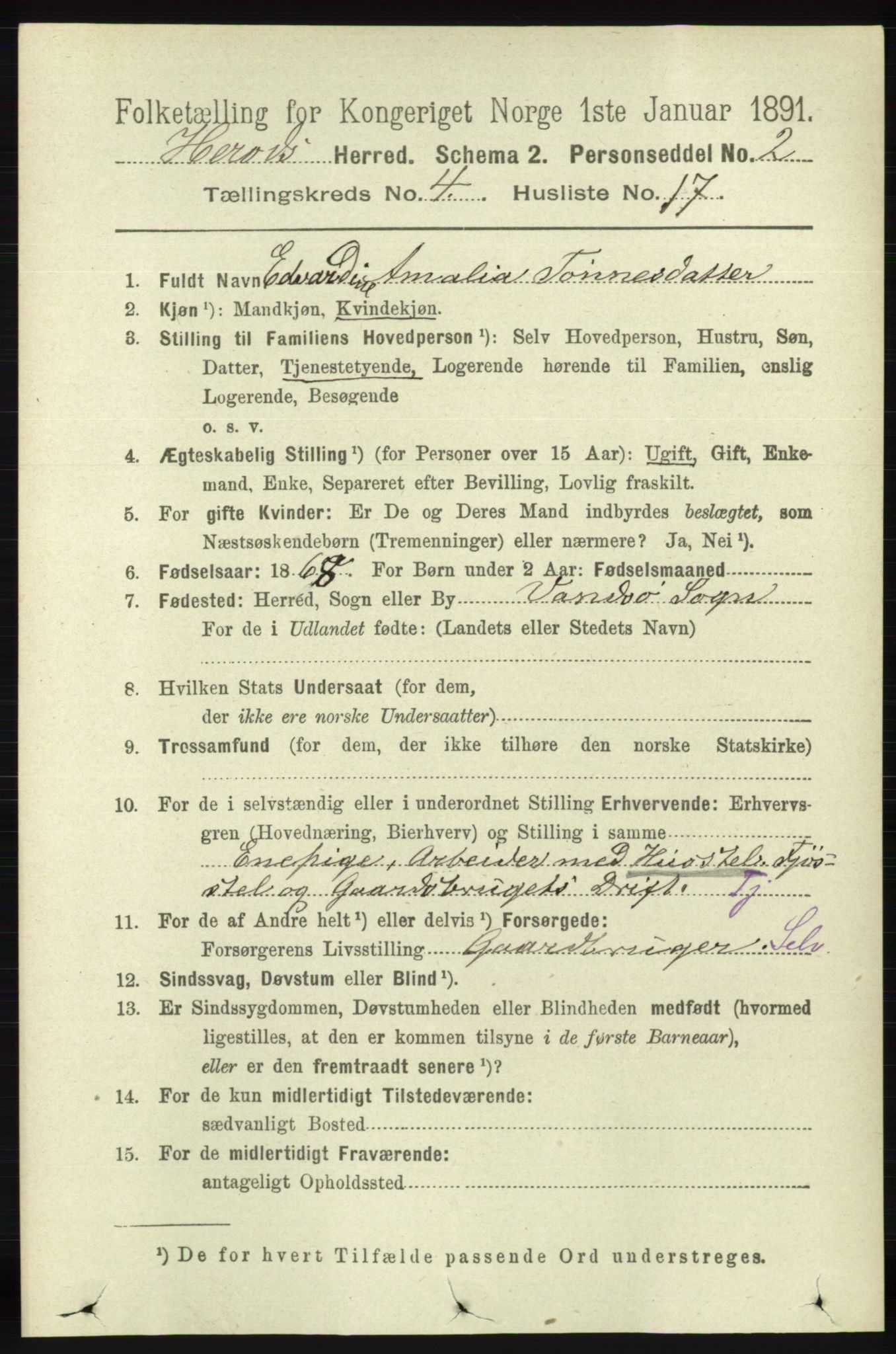 RA, 1891 census for 1039 Herad, 1891, p. 1486