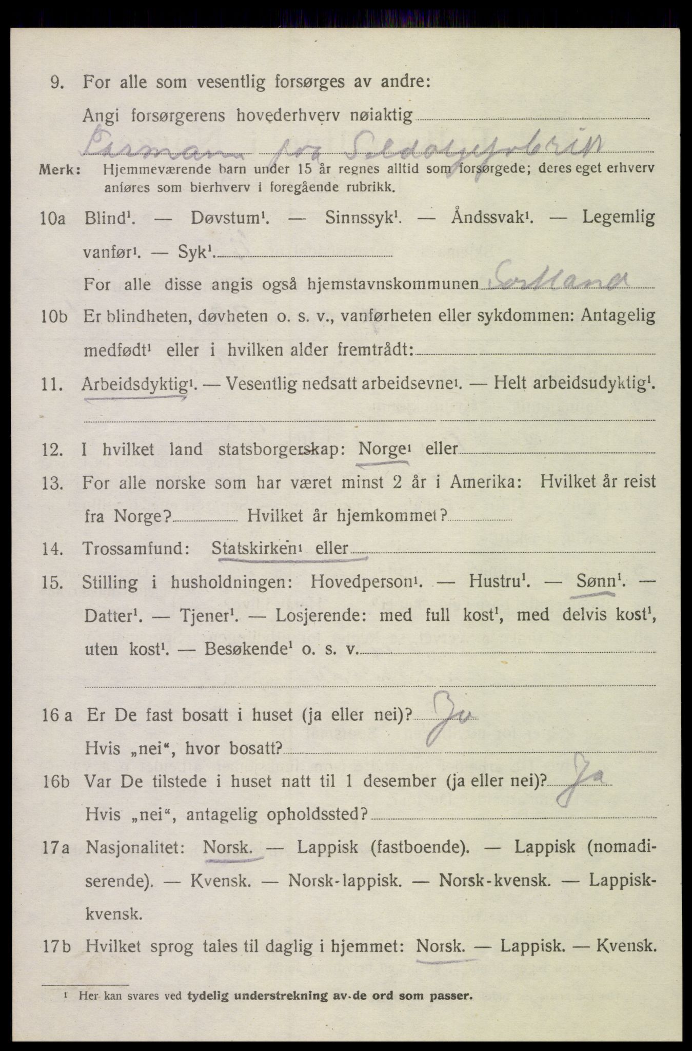 SAT, 1920 census for Sortland, 1920, p. 8013