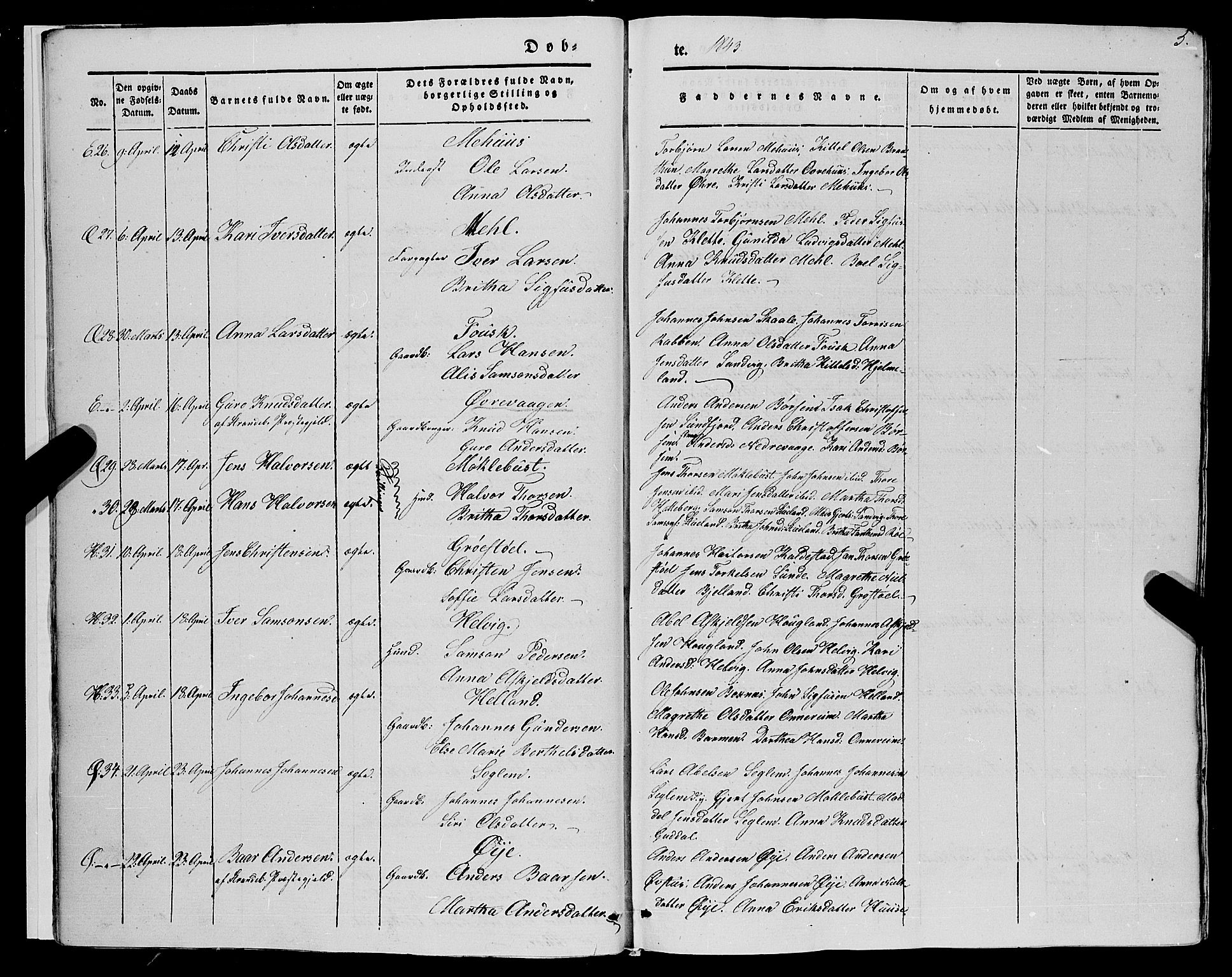 Kvinnherad sokneprestembete, AV/SAB-A-76401/H/Haa: Parish register (official) no. A 7, 1843-1853, p. 5