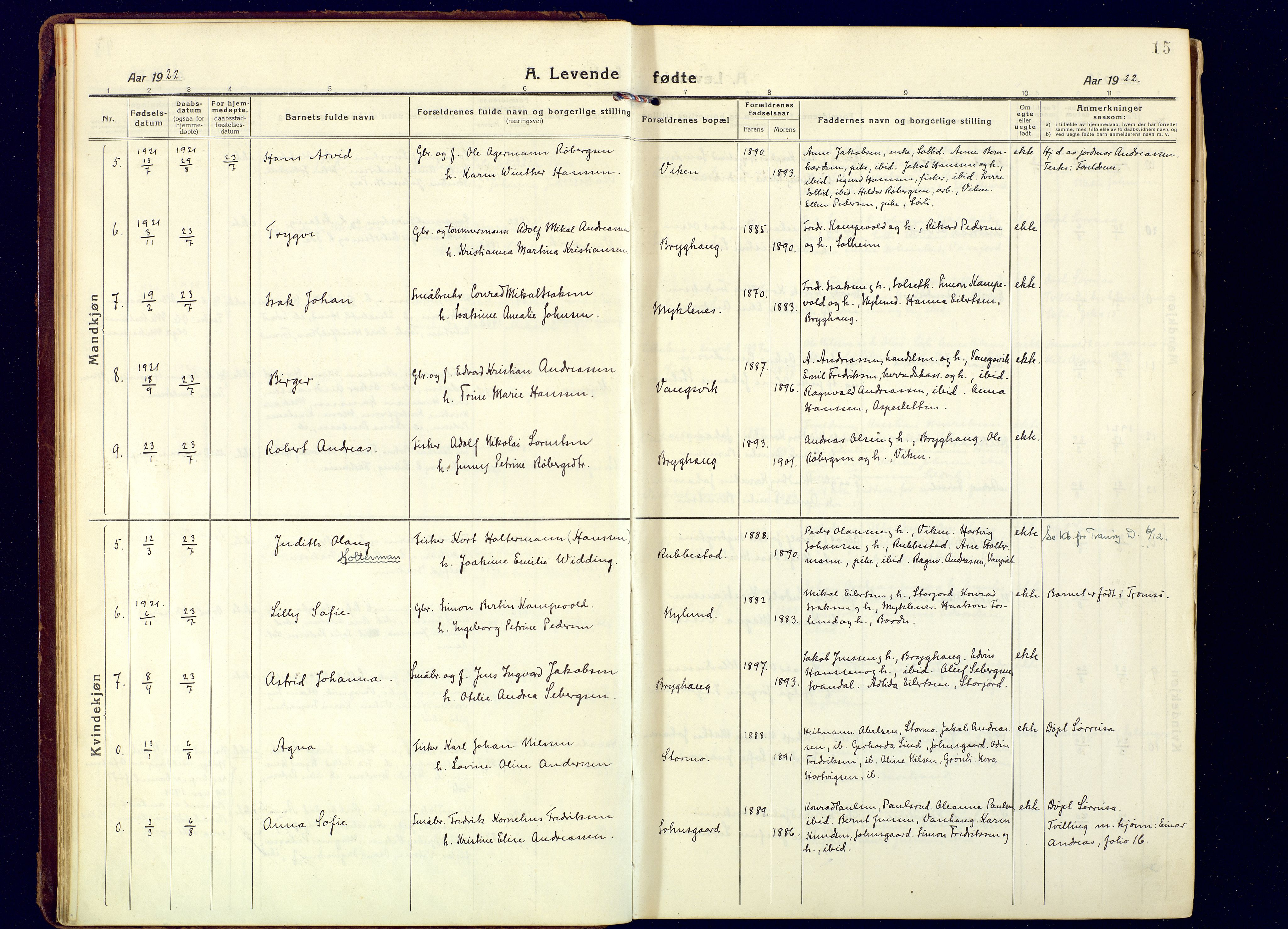 Tranøy sokneprestkontor, AV/SATØ-S-1313/I/Ia/Iaa/L0016kirke: Parish register (official) no. 16, 1919-1932, p. 15